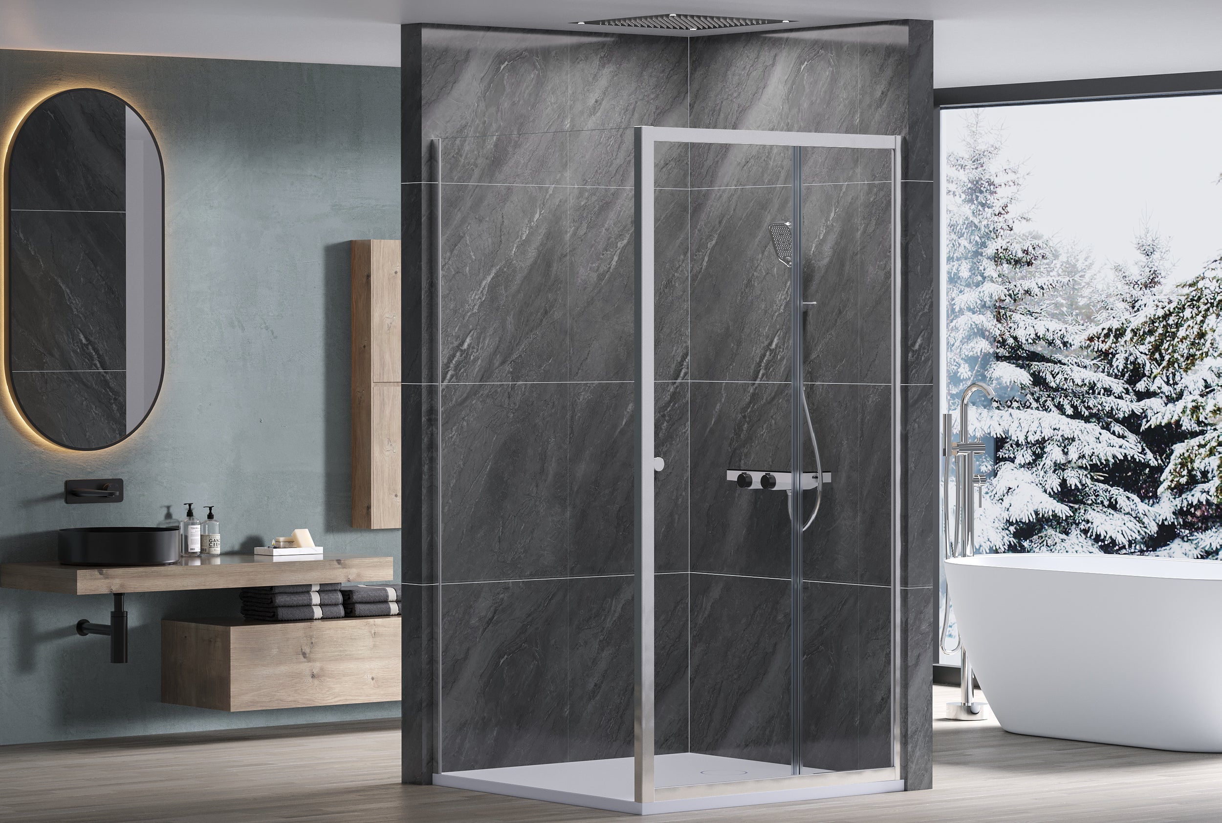 Duche de canto com porta de correr NT504