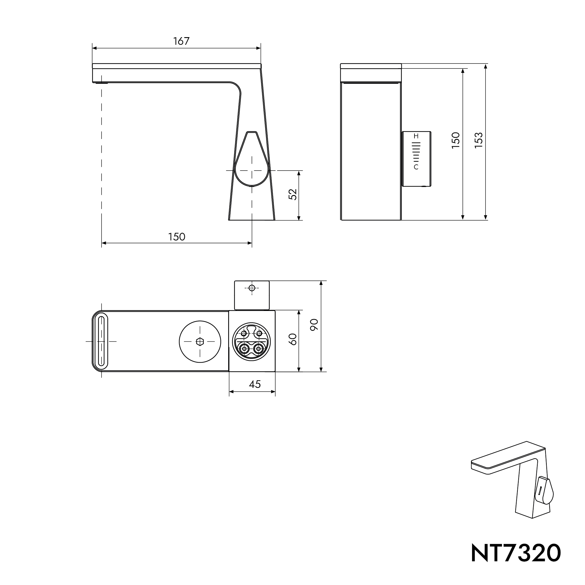 Misturador para lavatório de design NT7320