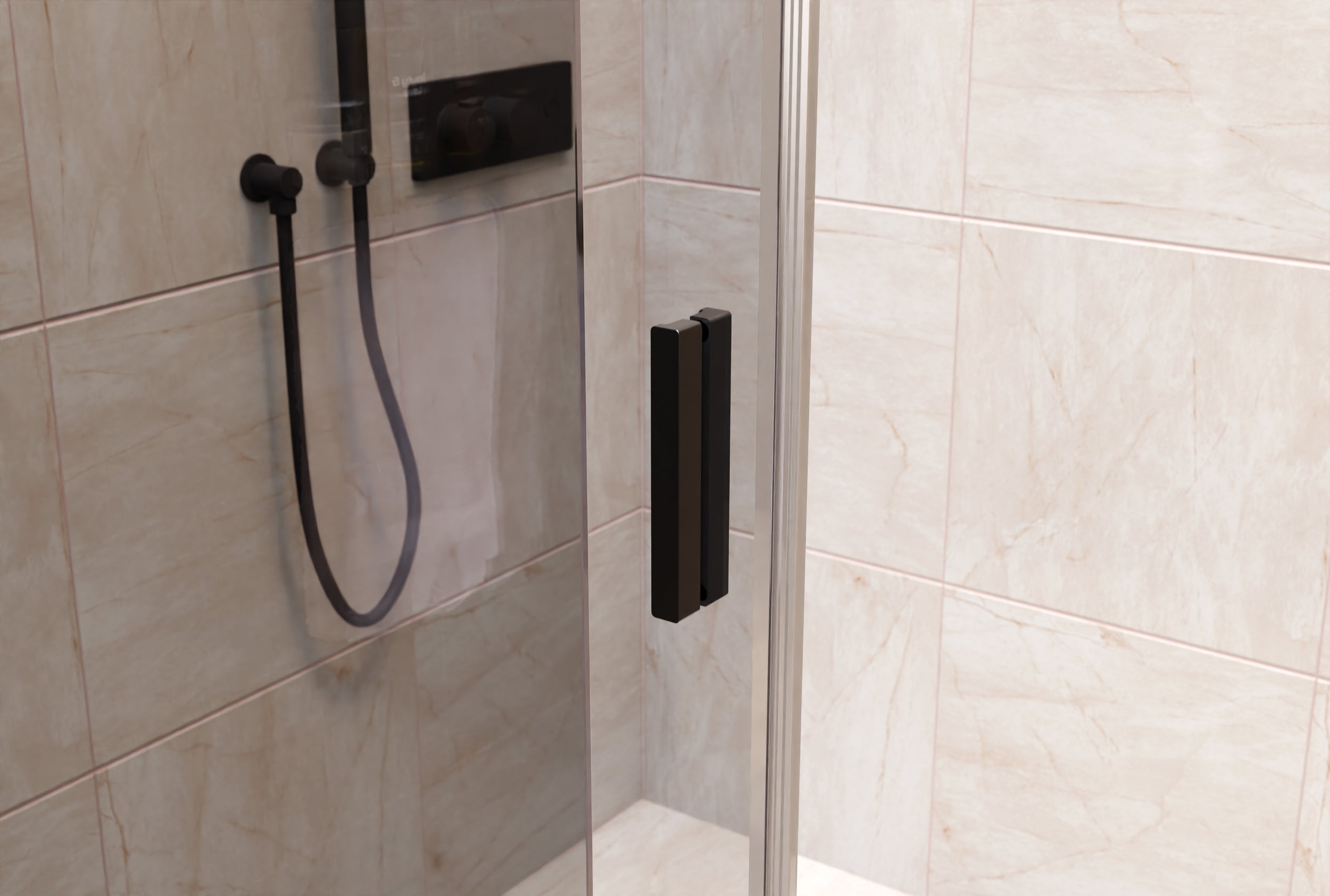 Chuveiro de nicho com porta deslizante NT806 FLEX Preto mate - Nano vidro cinzento - espessura do vidro seleccionável