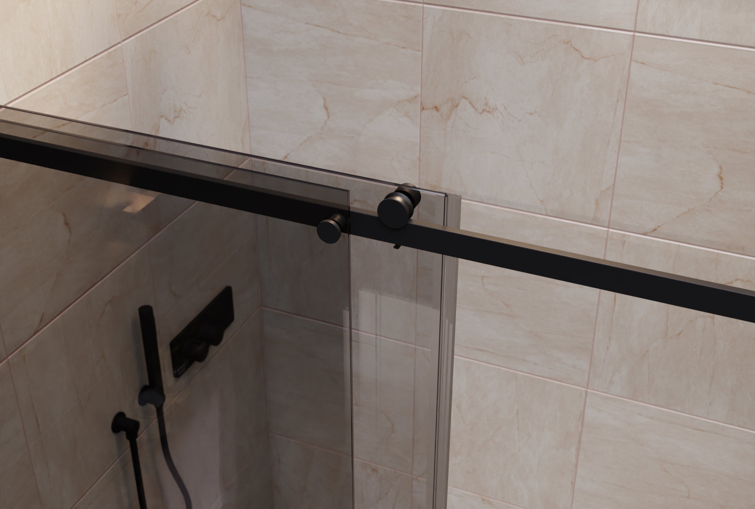 Chuveiro de alcova com porta de correr NT806 FLEX Preto mate