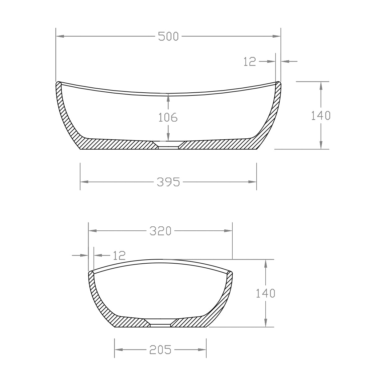 Bancada Wasbasin TWA85 - Superfície Sólida - Branco Mate - 50 x 32 x 14 cm