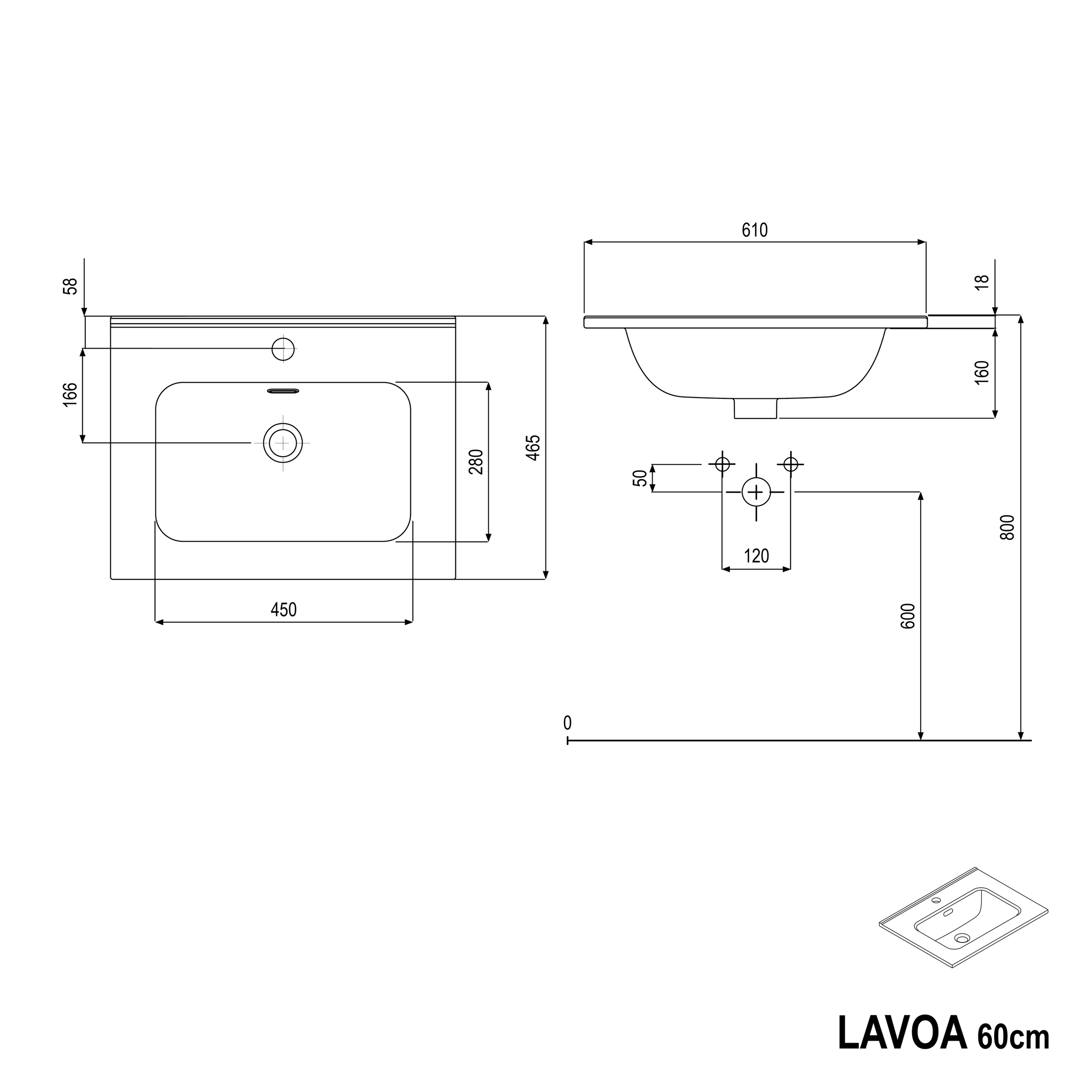 Móvel de casa de banho LAVOA 60 cm