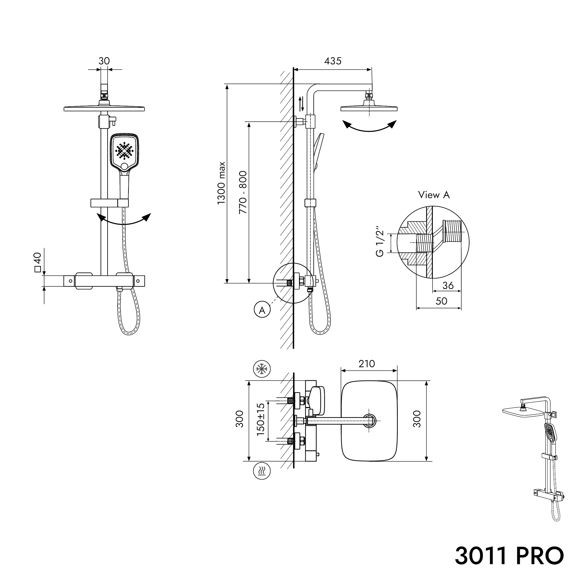 Coluna de duche termostática 3011 PRO