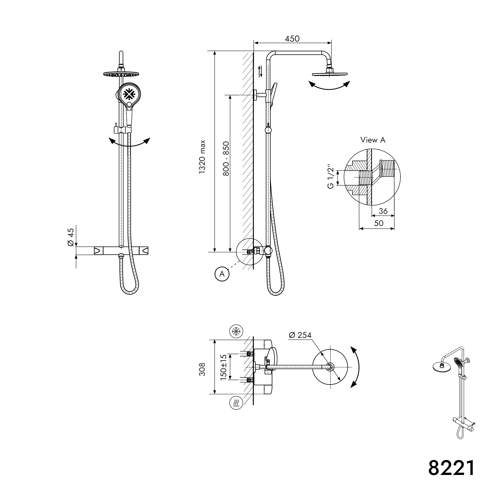 Coluna de duche termostática 8221 PRO
