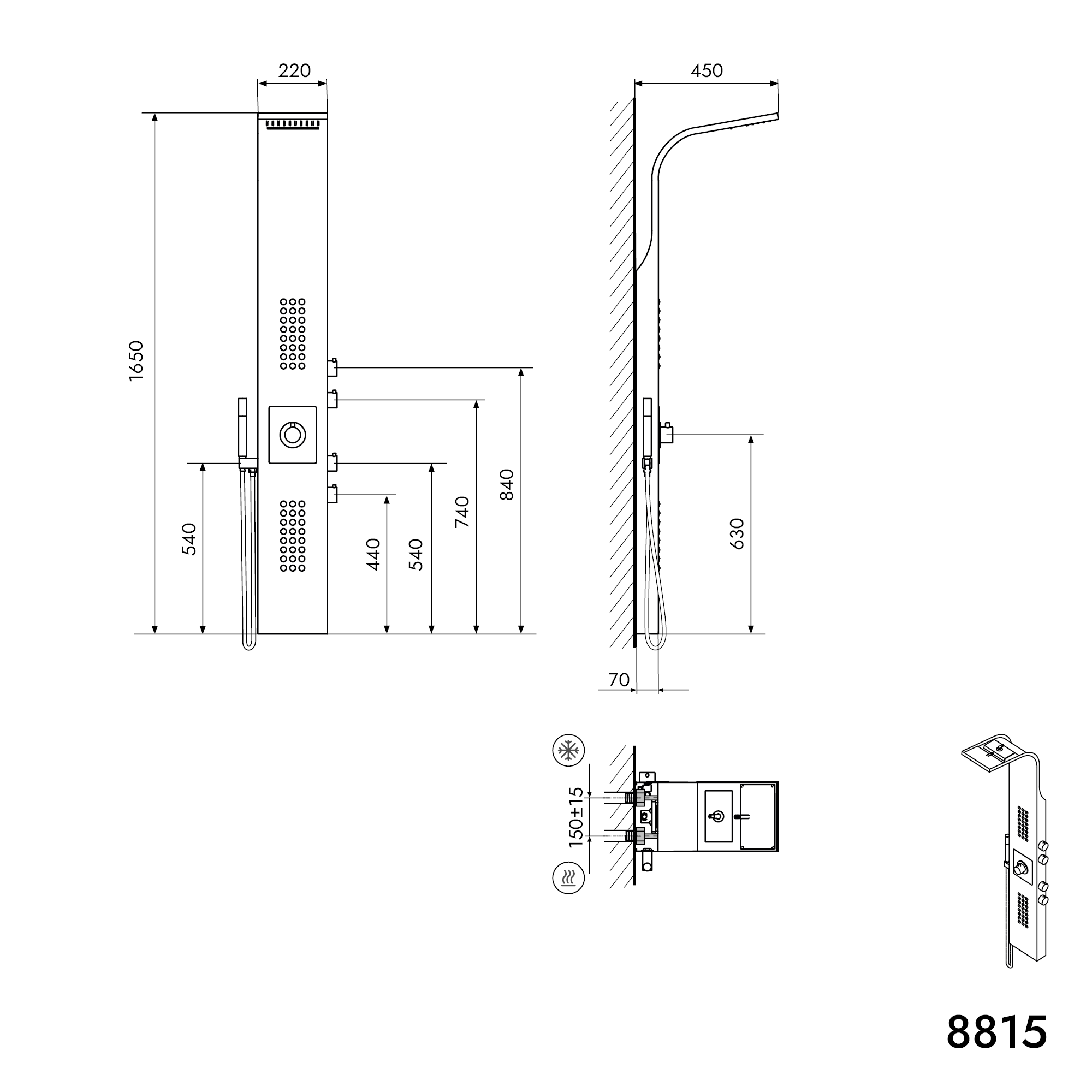 Sistema de duche com coluna de duche com termostato SEDAL 8815