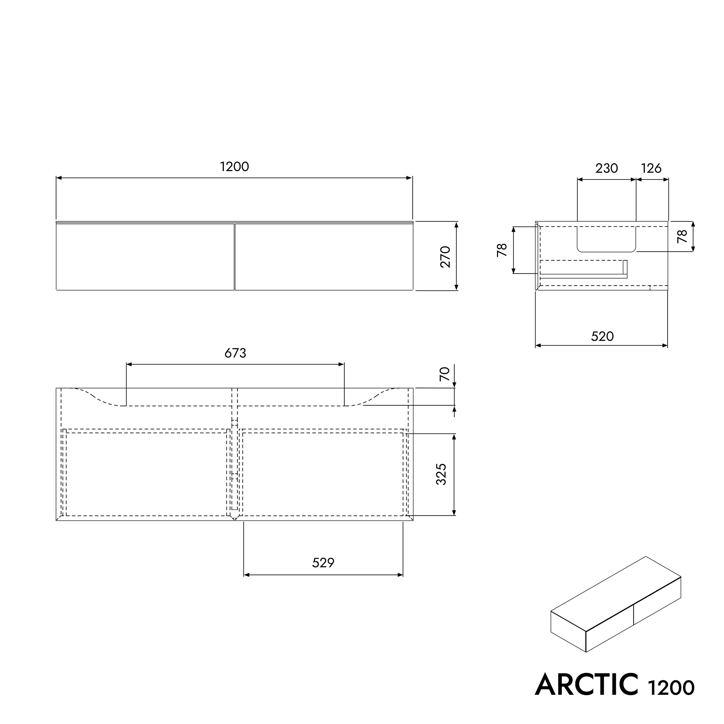 Unidade de base de lavatório ARCTIC 1200