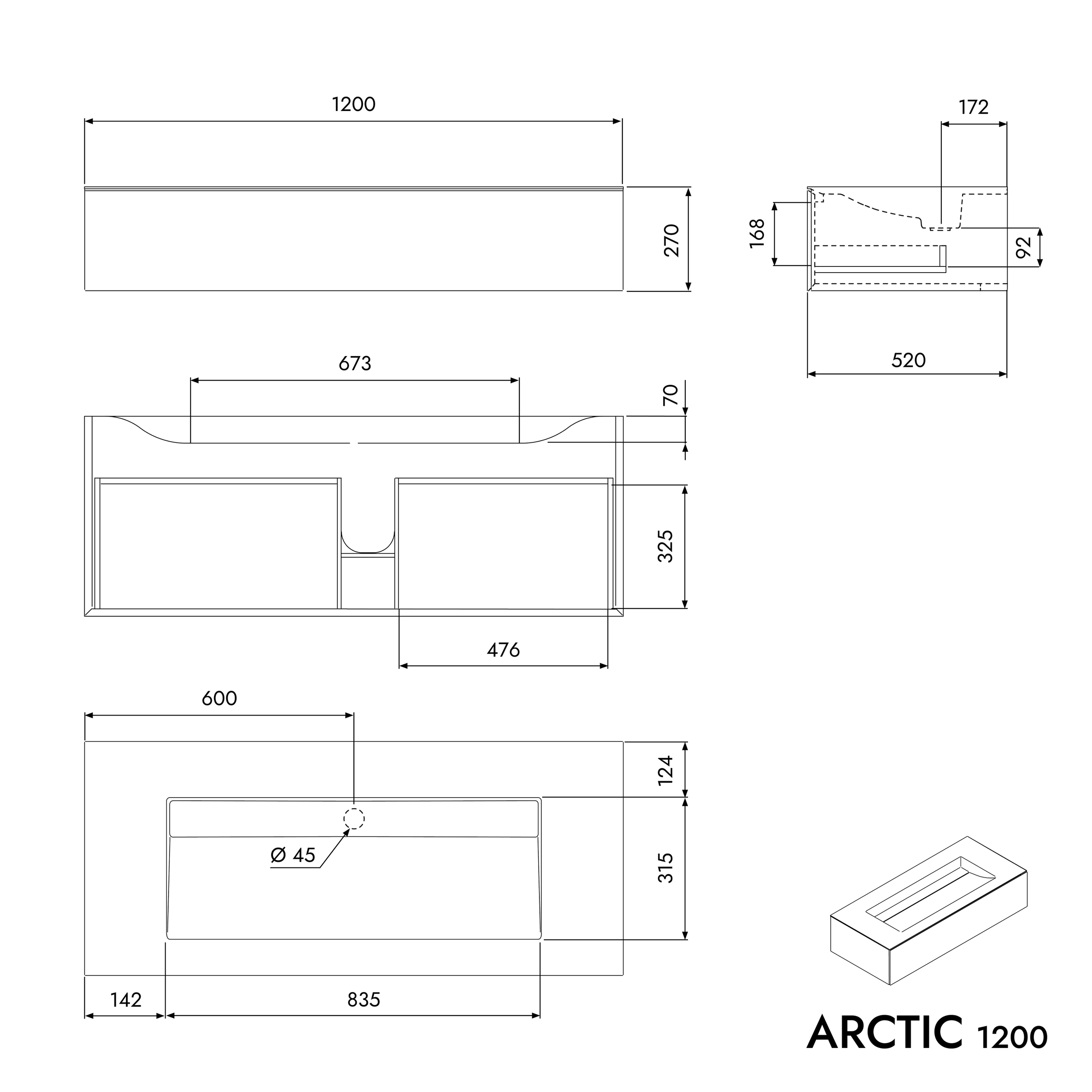 Unidade de base de lavatório ARCTIC 1200