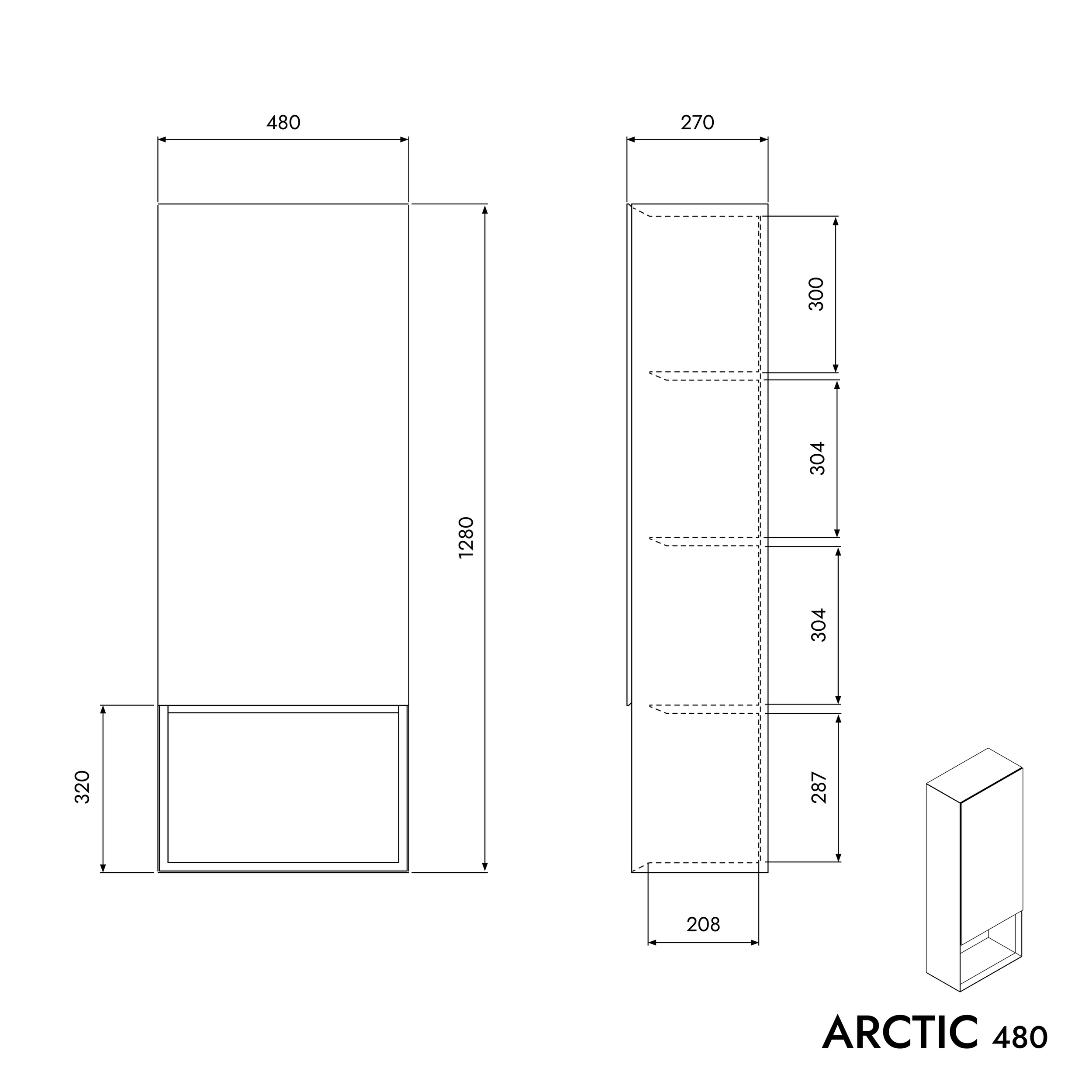 Armário ARCTIC 480 White Softtouch - dobradiça de porta à direita - prateleira por baixo.