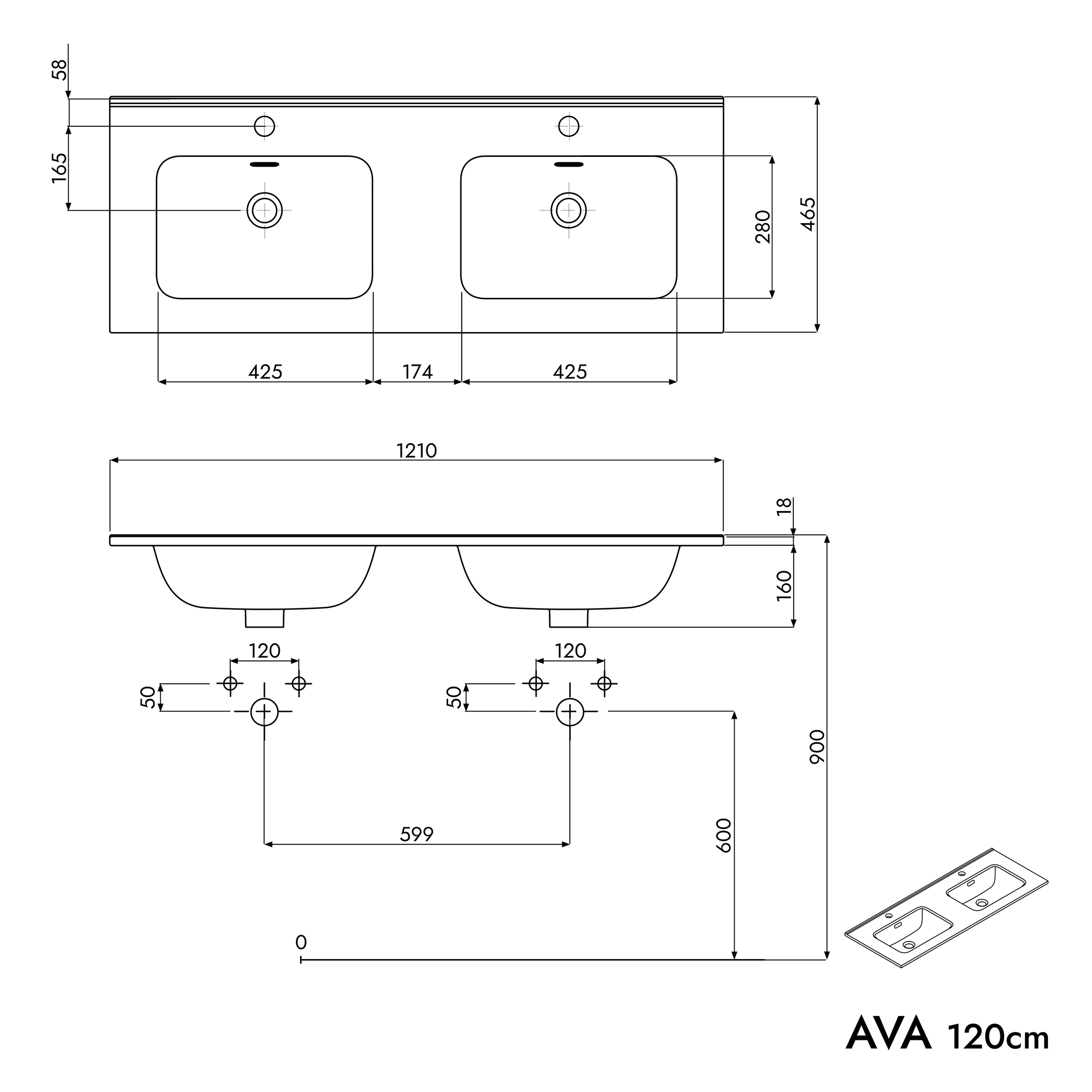 Móvel de casa de banho AVA 120 cm
