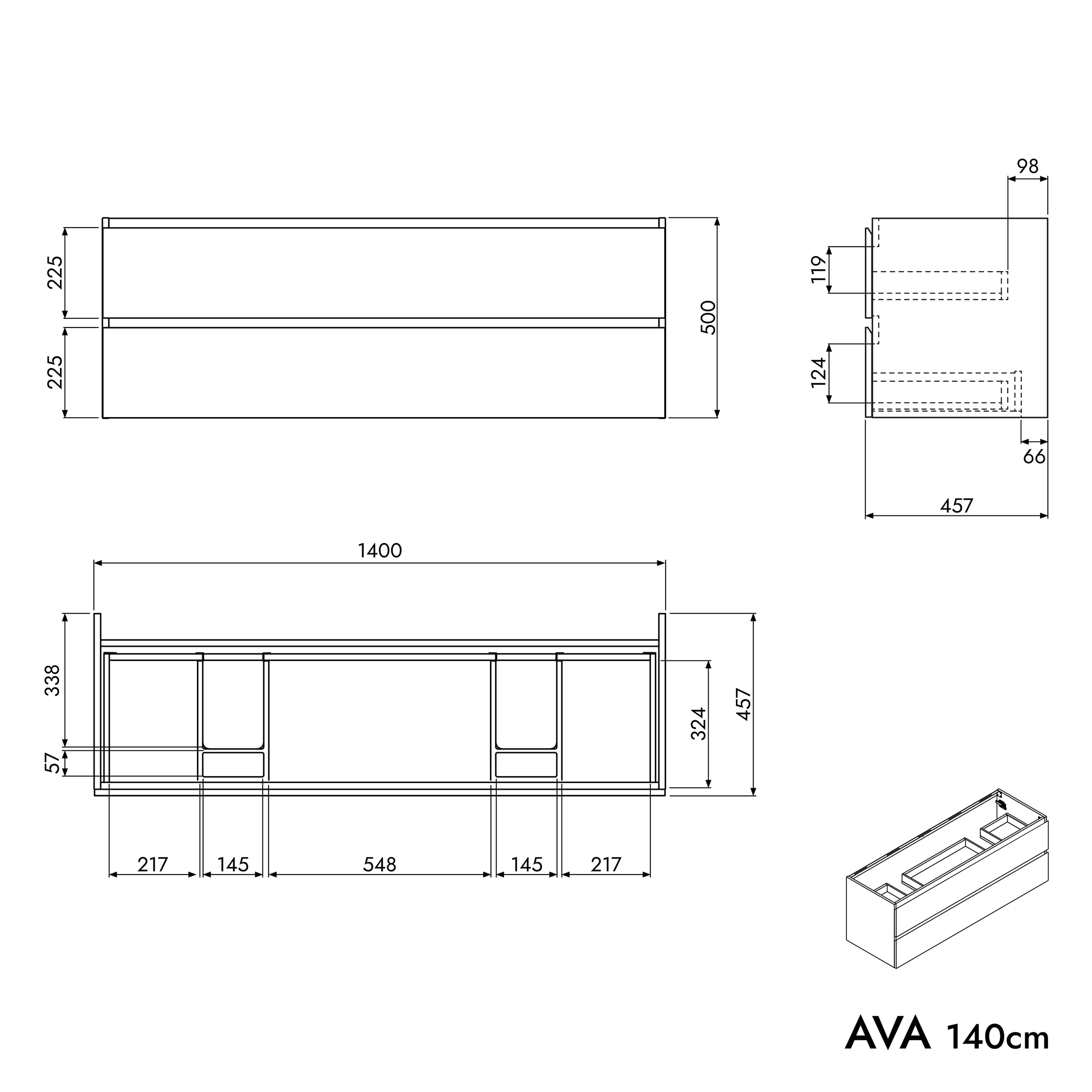 Móvel de toucador AVA 140 cm