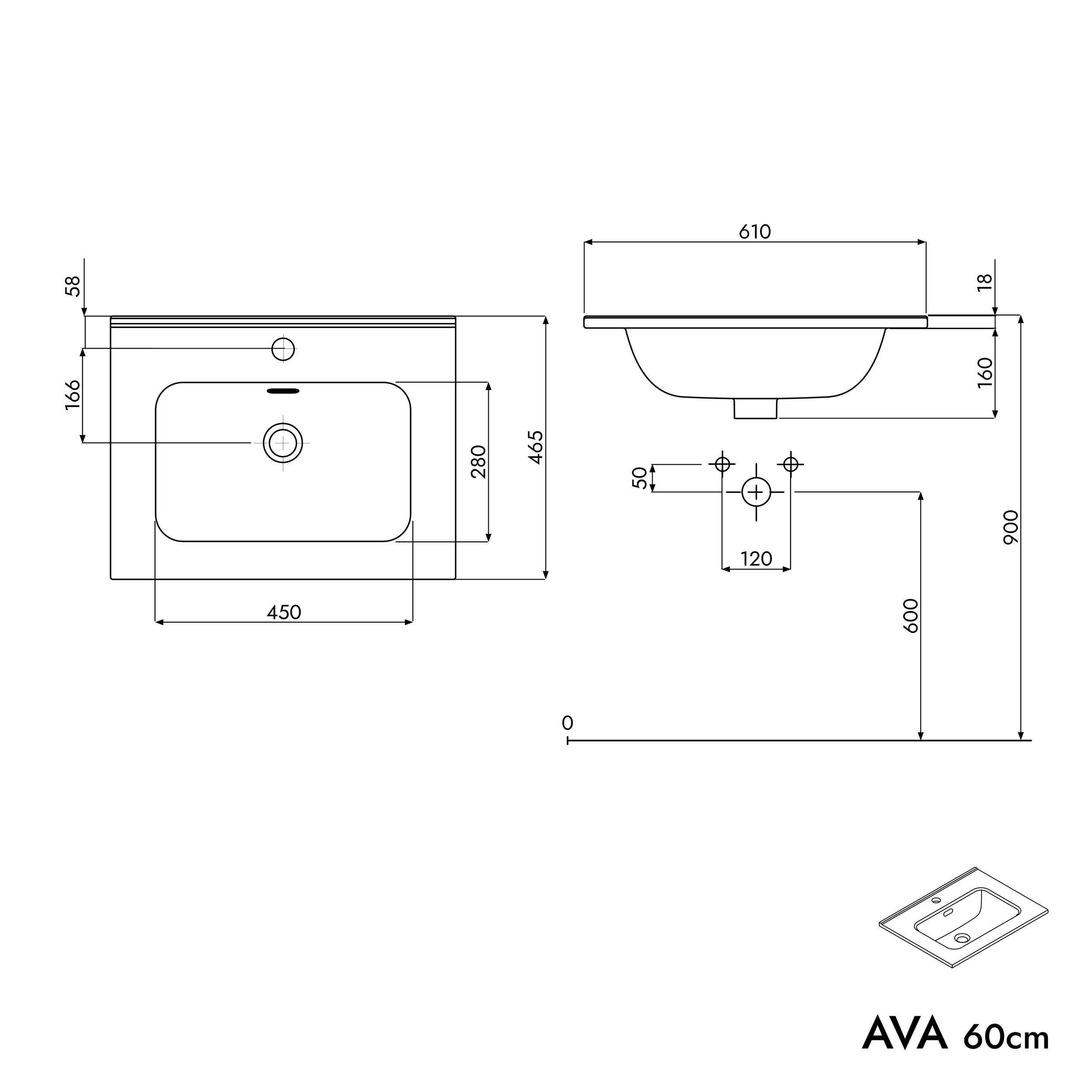 Armário de base AVA 60 cm