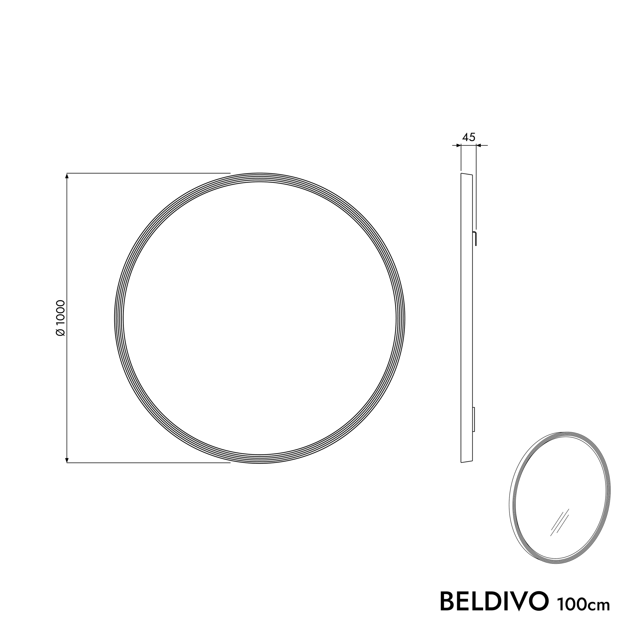 Espelho de casa de banho LED BELDIVO redondo - 100 cm
