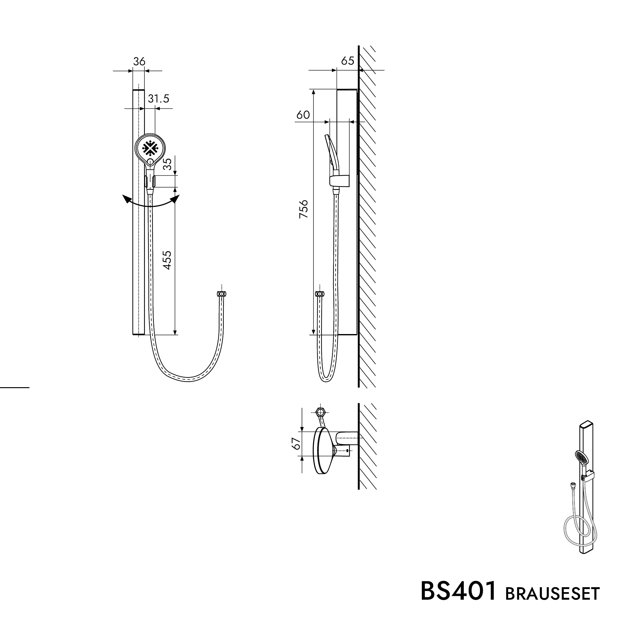 Conjunto de chuveiro barra de duche BS401