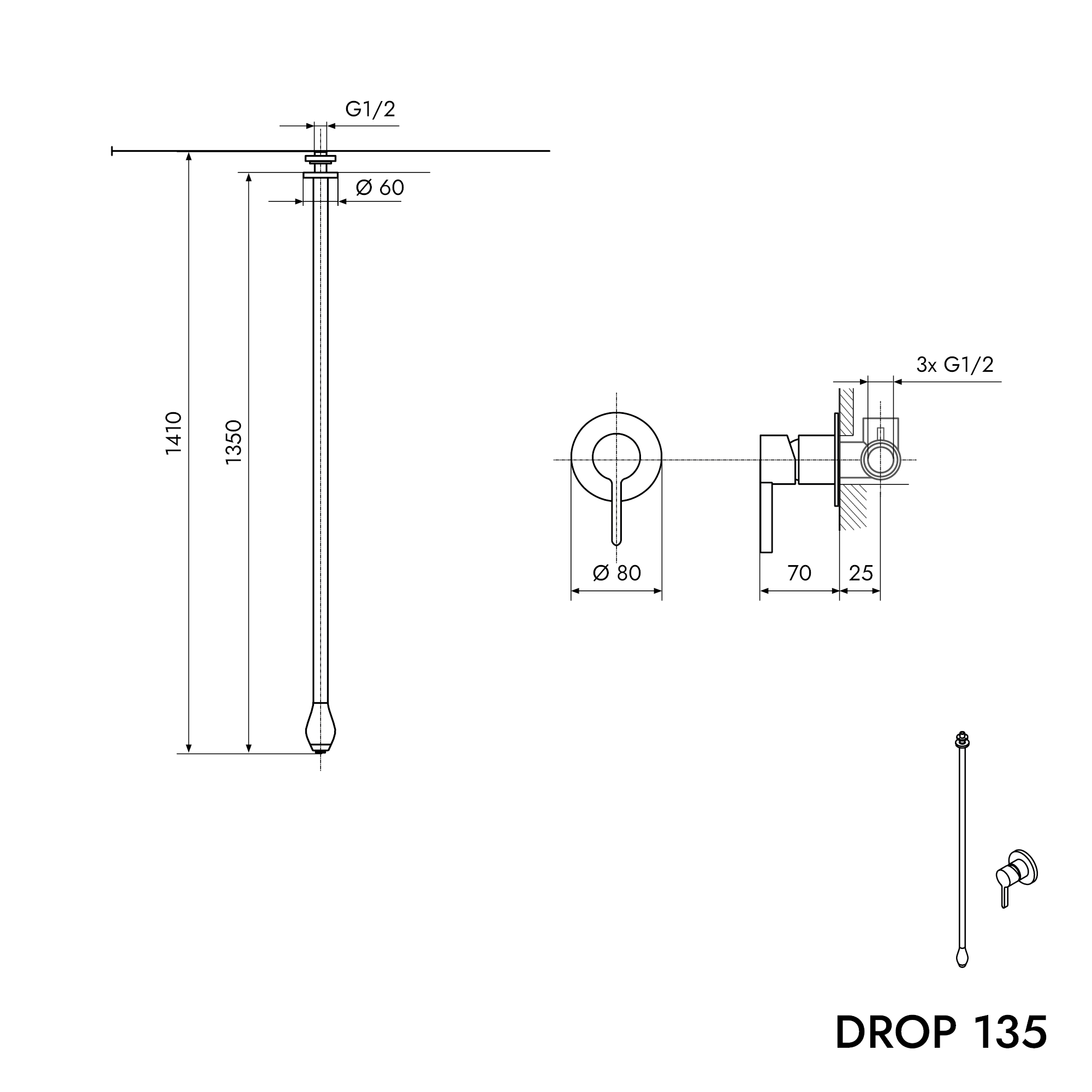 Misturador de mesa para lavatório DROP 135