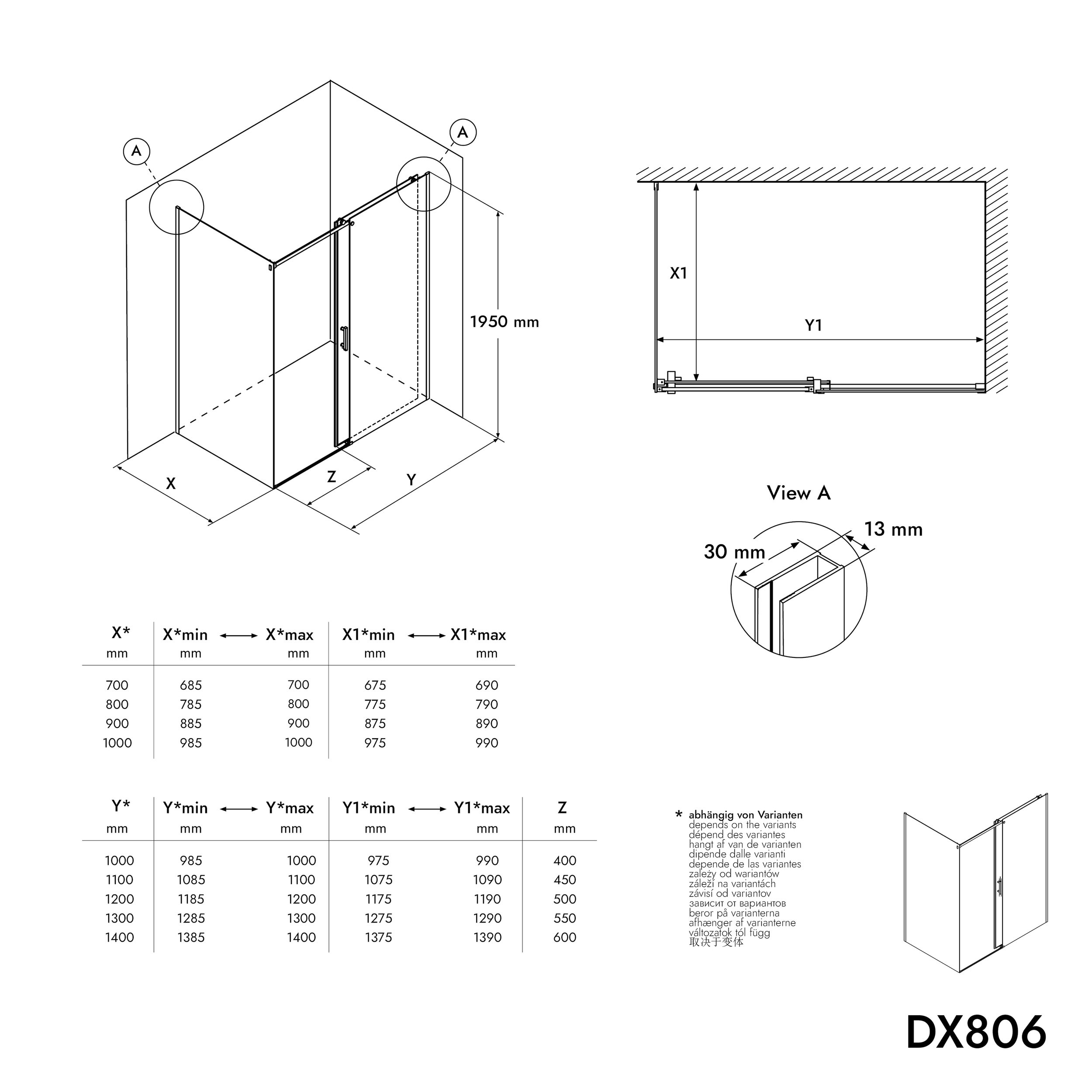 Chuveiro de canto com porta deslizante NT806 FLEX