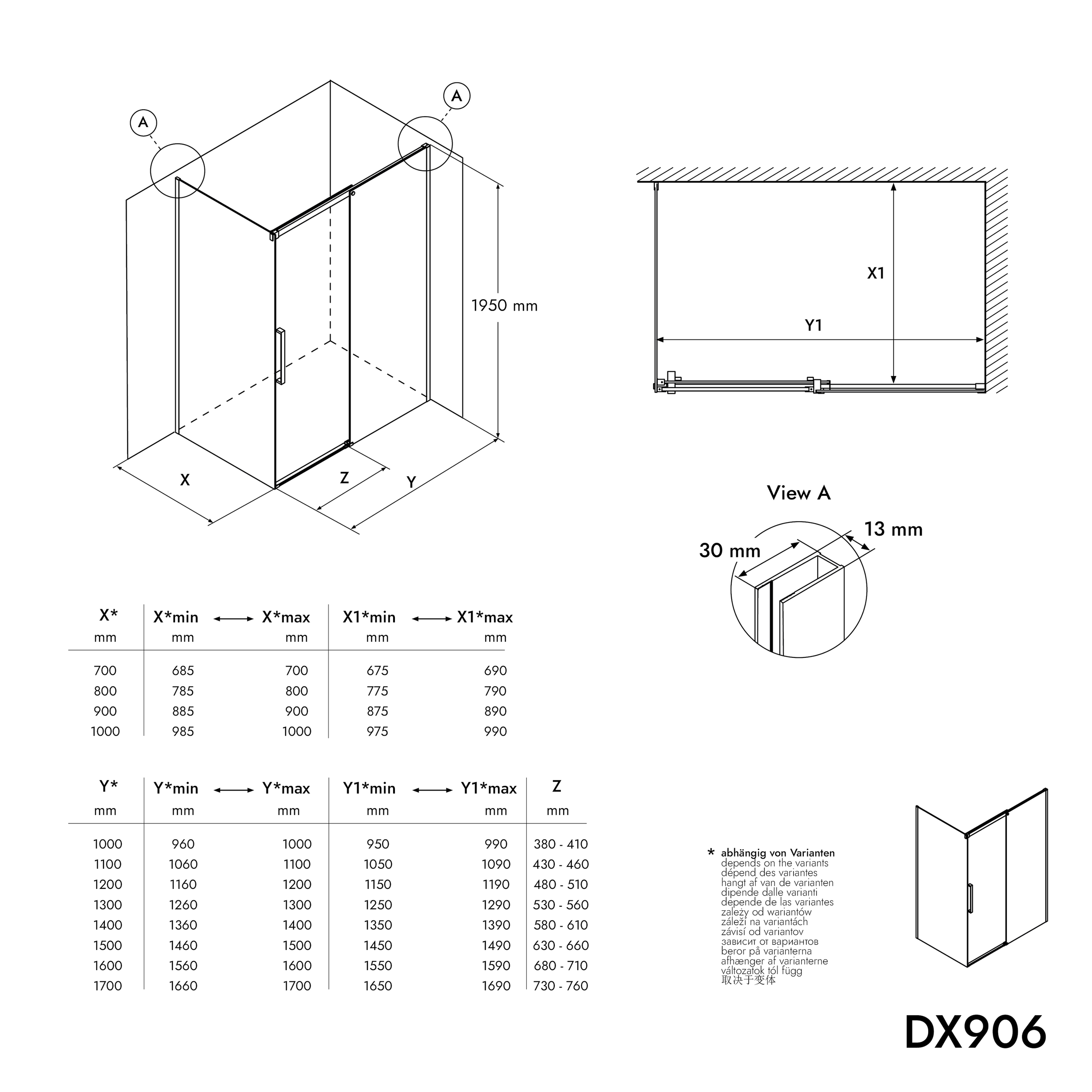 Divisória de duche DX906 FLEX com porta deslizante