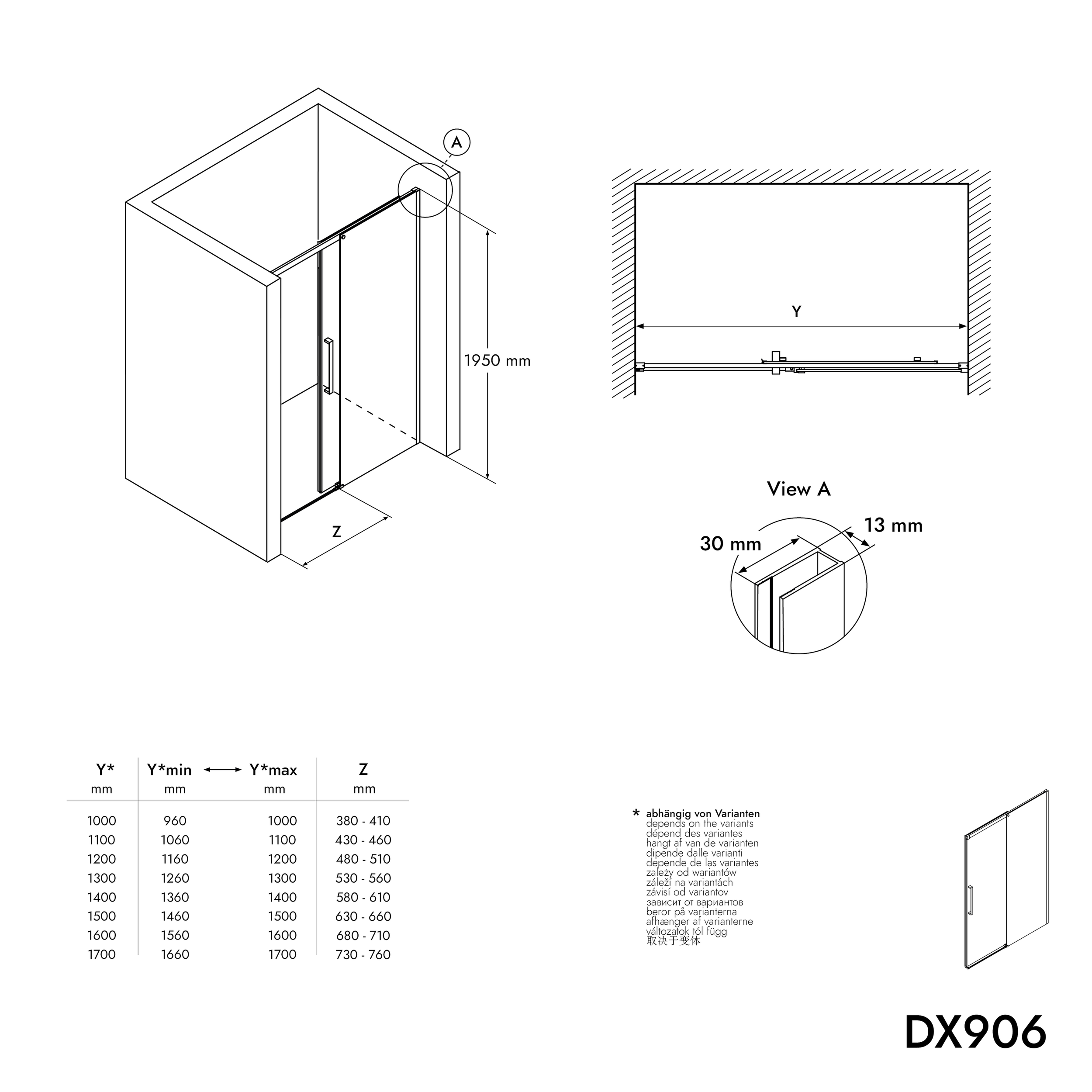 Divisória de correr com fecho suave para duche DX906 FLEX