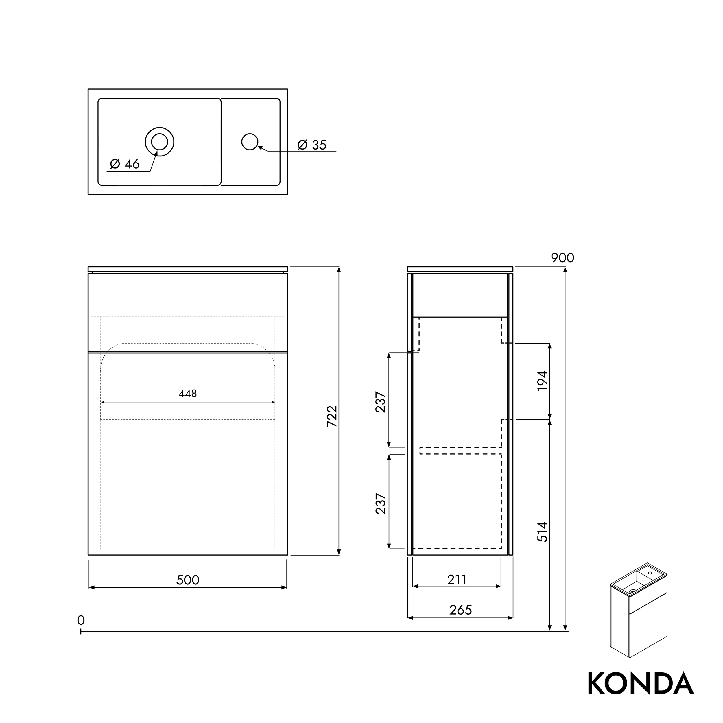 Móvel de toucador KONDA 50 cm 