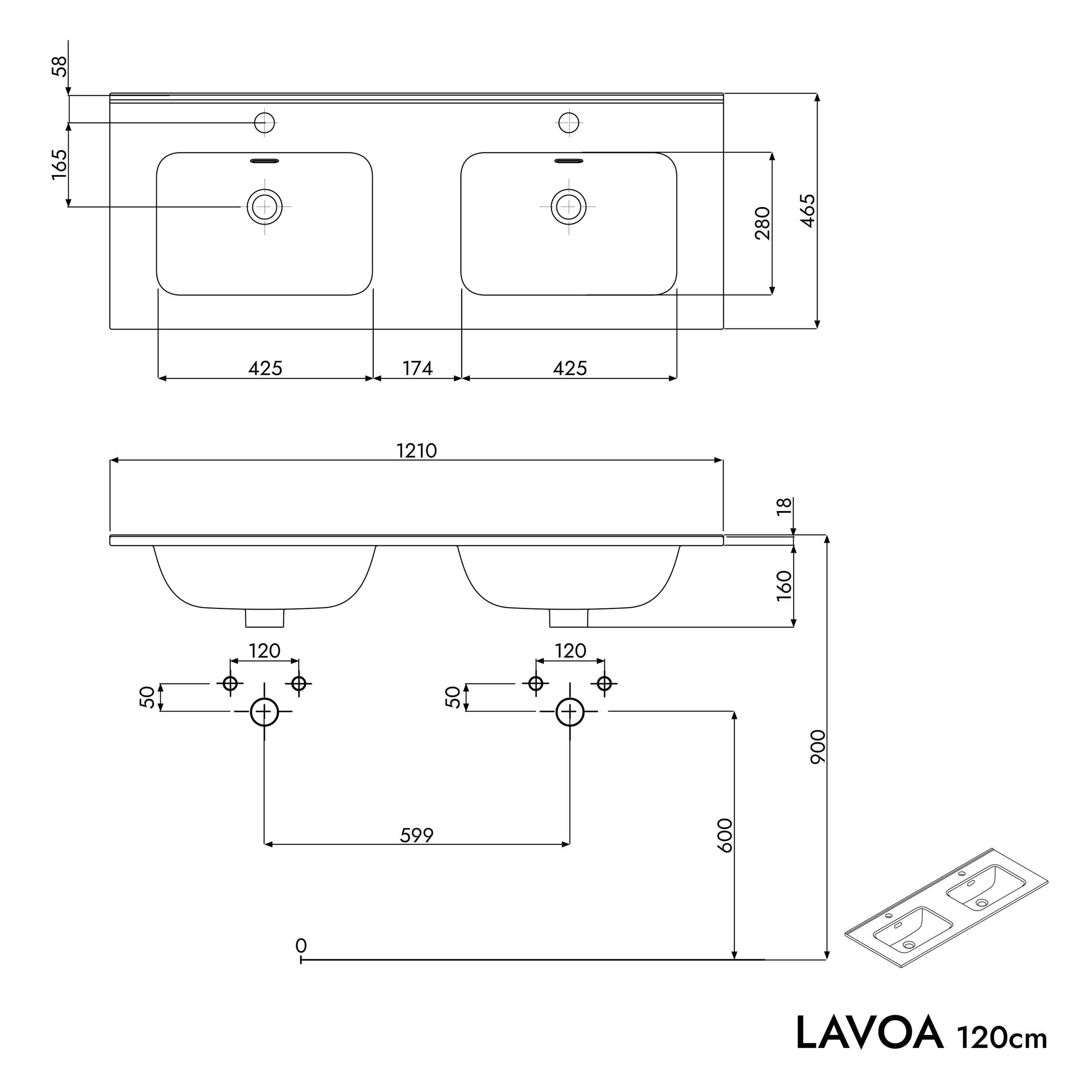 Móvel de casa de banho LAVOA 120 cm
