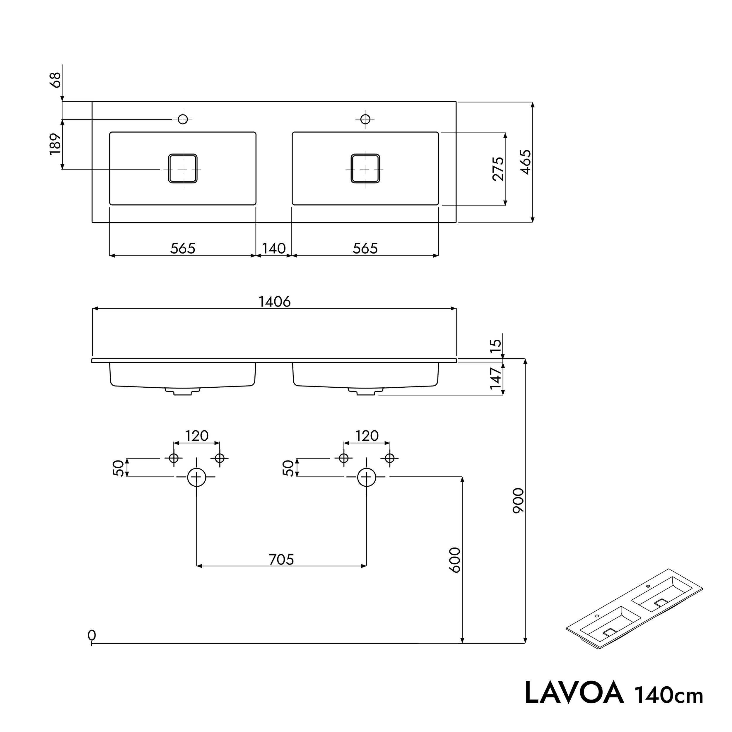 Móvel de toucador LAVOA 140 cm