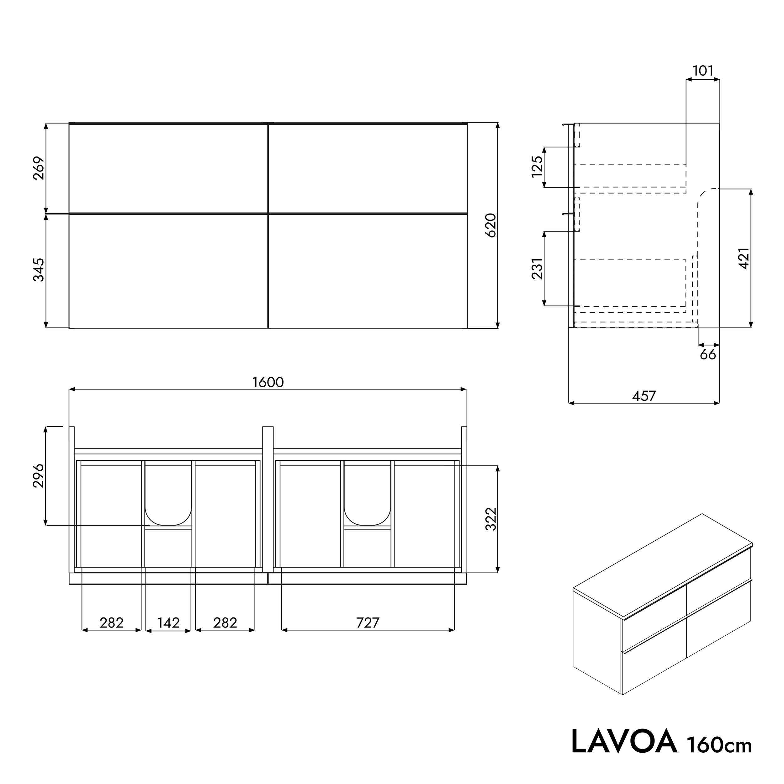 Móvel de casa de banho móvel LAVOA 160 cm