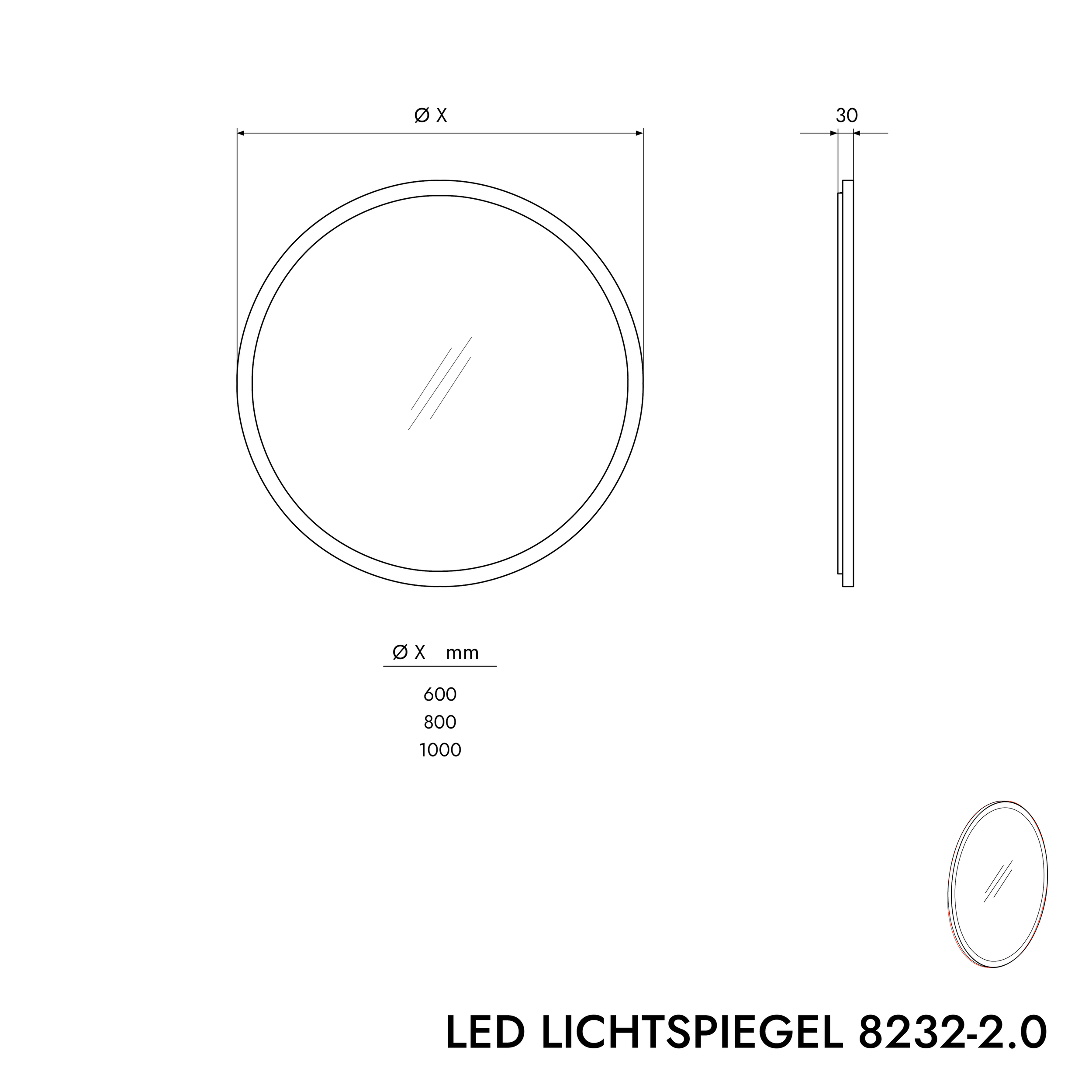 Espelho iluminado por LED 8232-2.0 Redondo