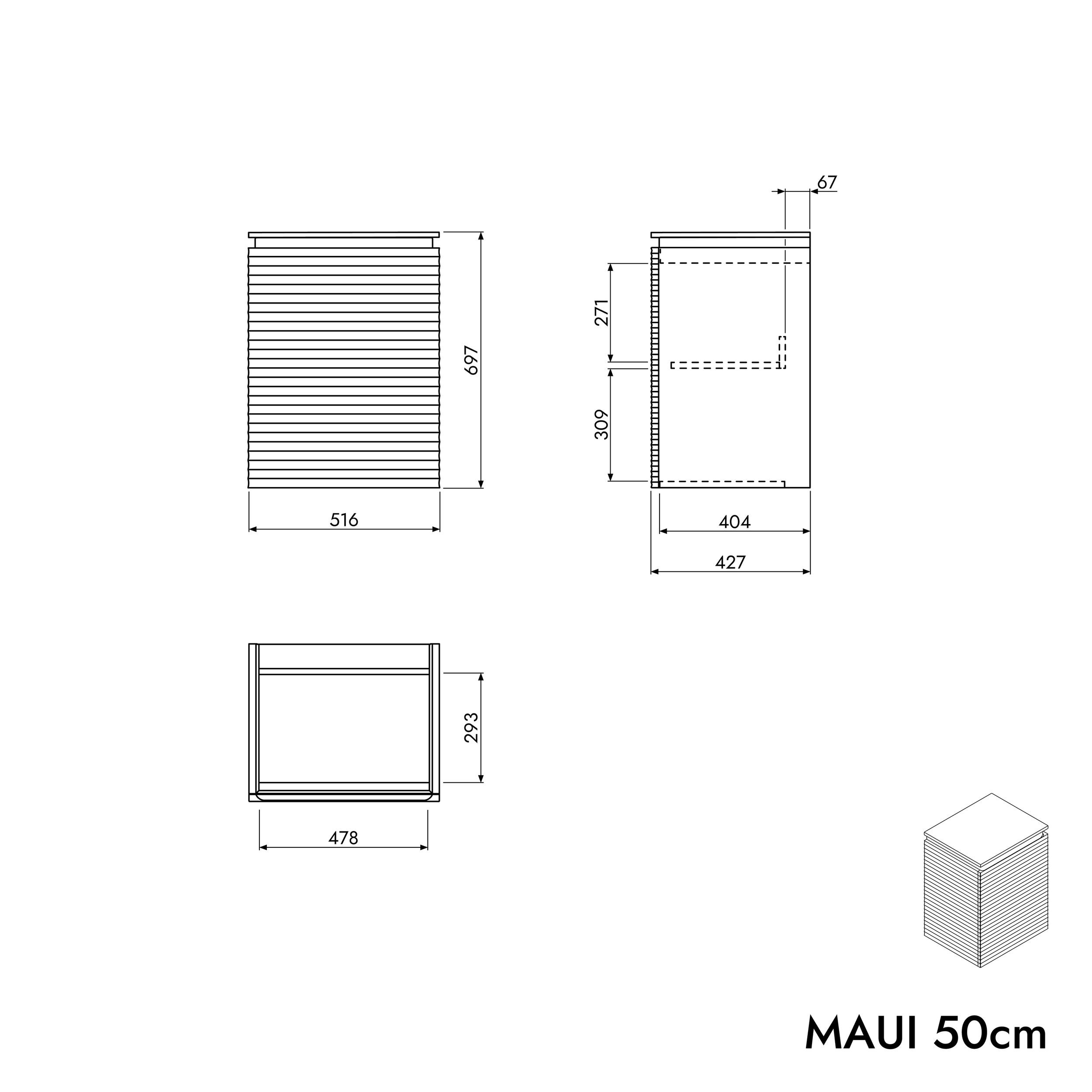 Armário de lavatório MAUI 50 cm