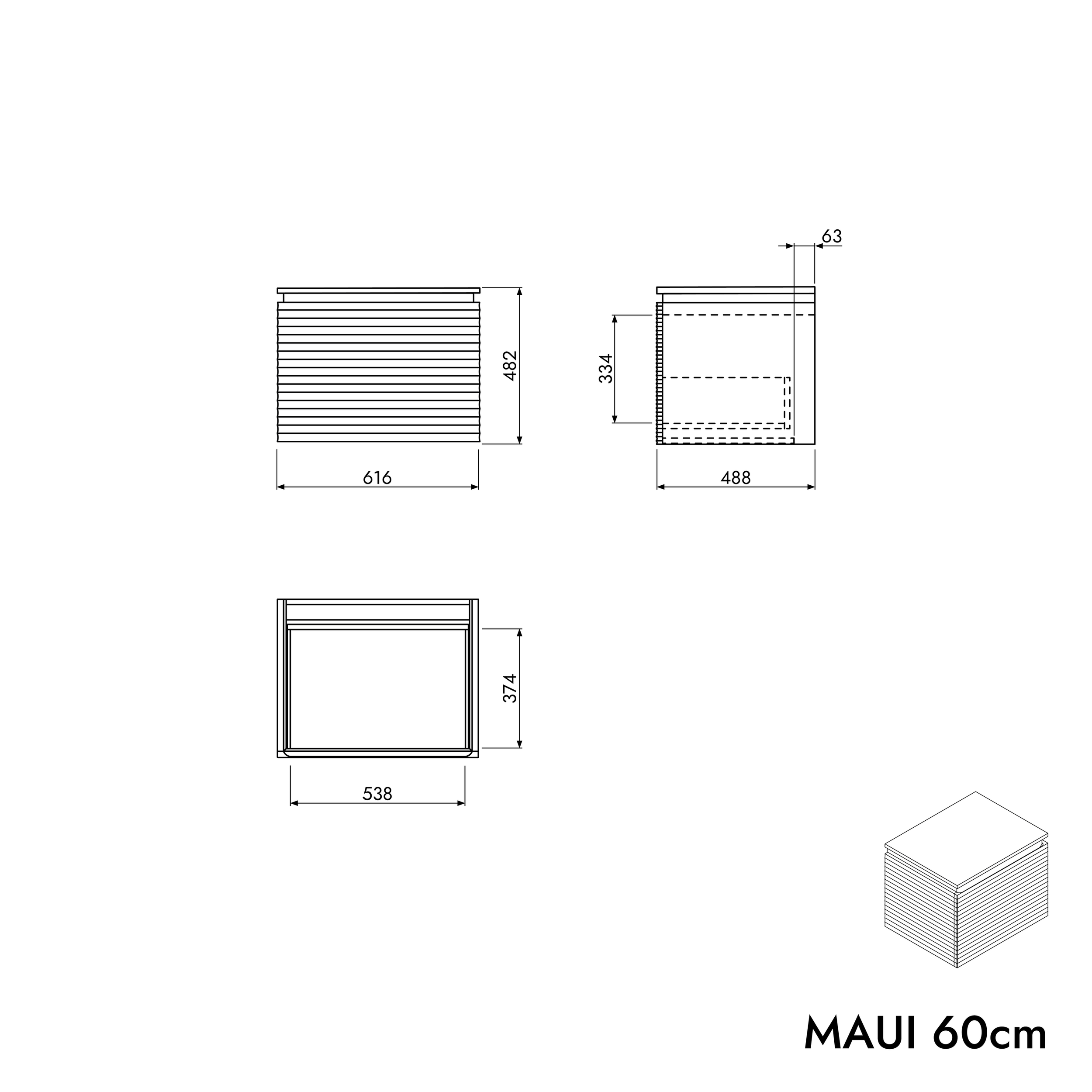 Armário inferior para lavatório MAUI 60 cm