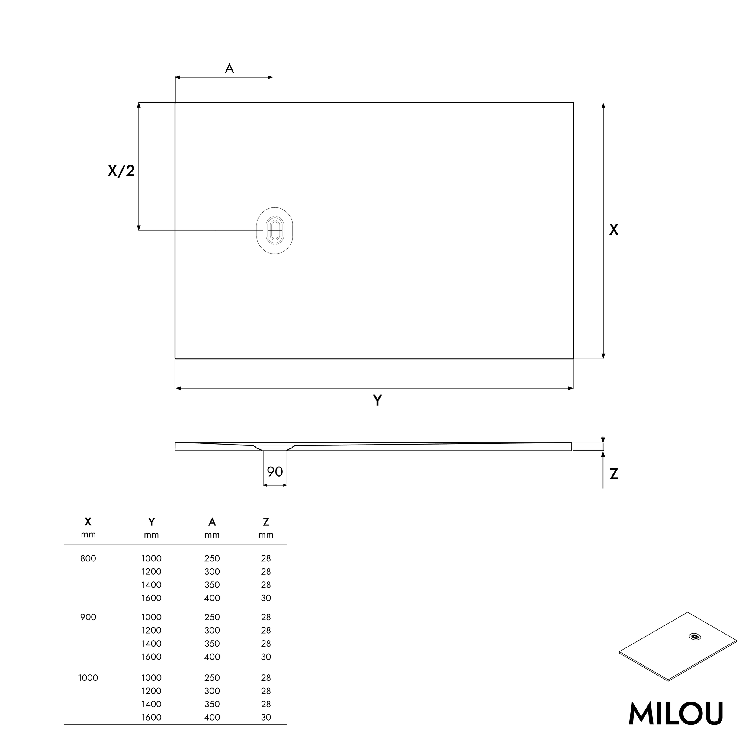 Base de duche MILOU plana