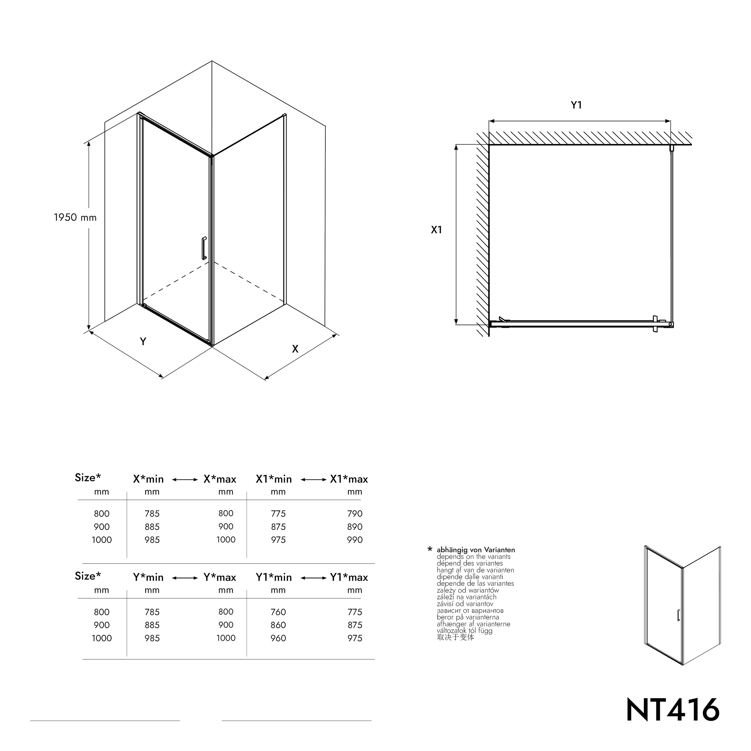 Cabina de duche de canto EX416 - vidro de segurança genuíno de 8 mm - revestimento NANO - 90 x 90 x 195 cm + base de duche