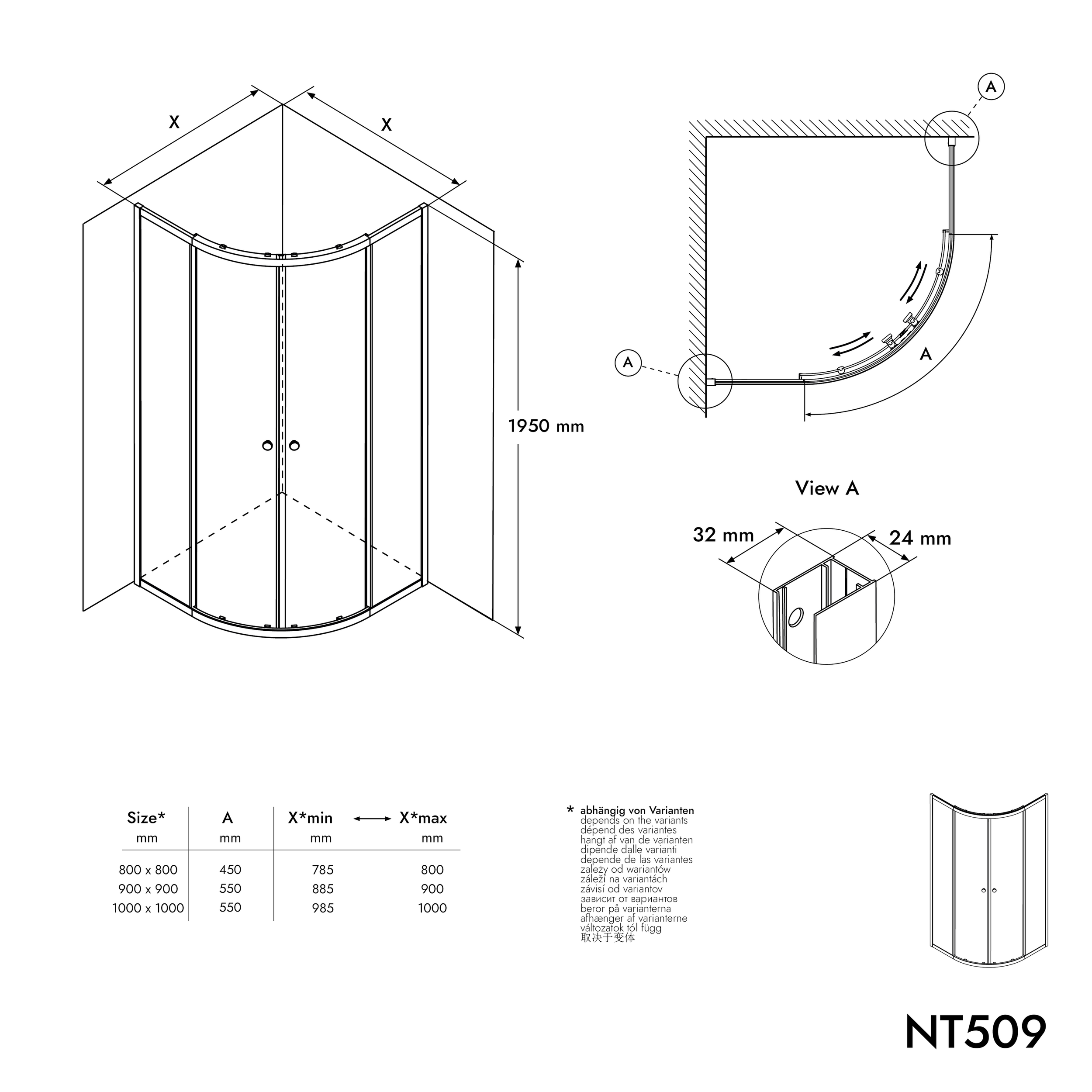 Chuveiro redondo NT509 com portas de correr