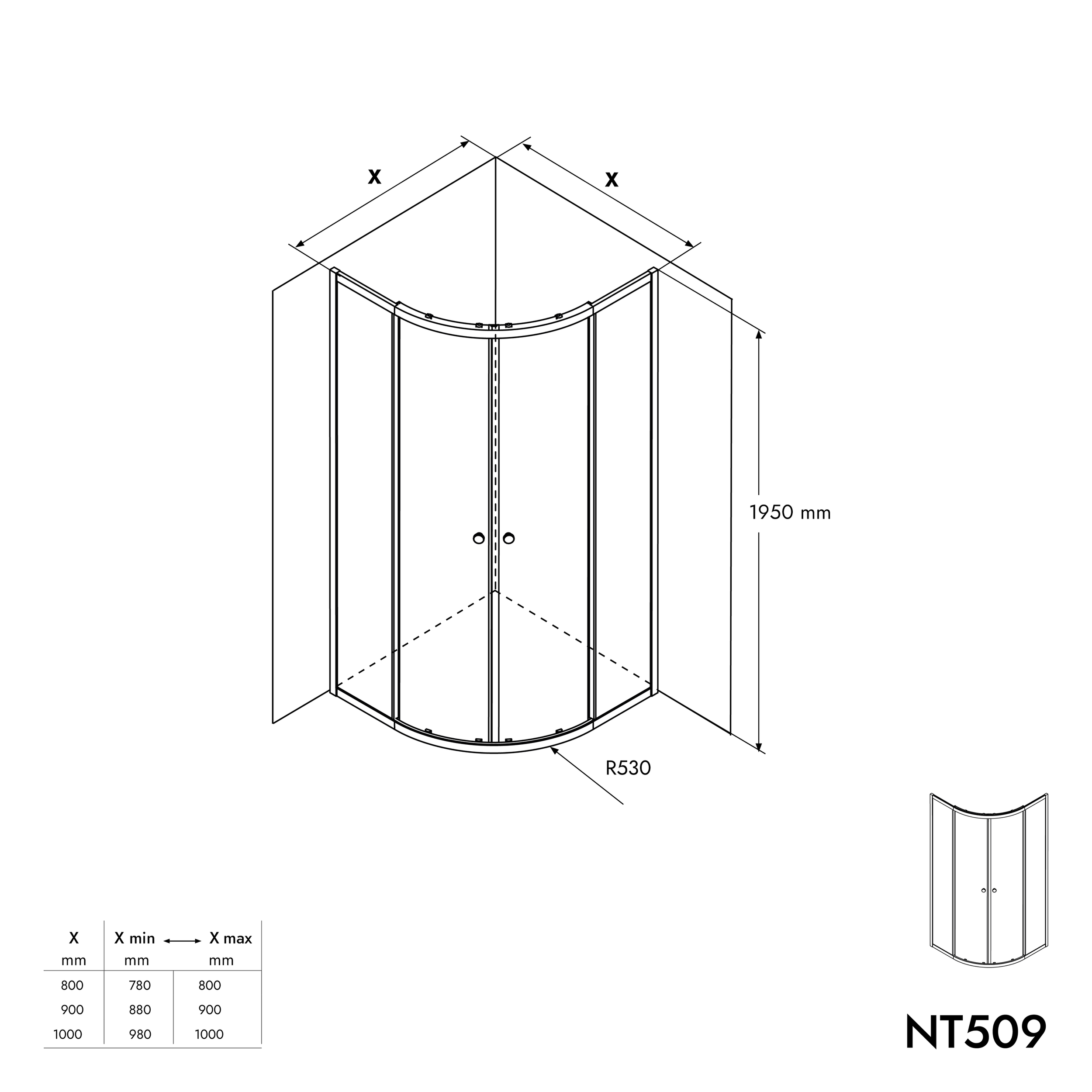 Chuveiro redondo NT509 com portas de correr