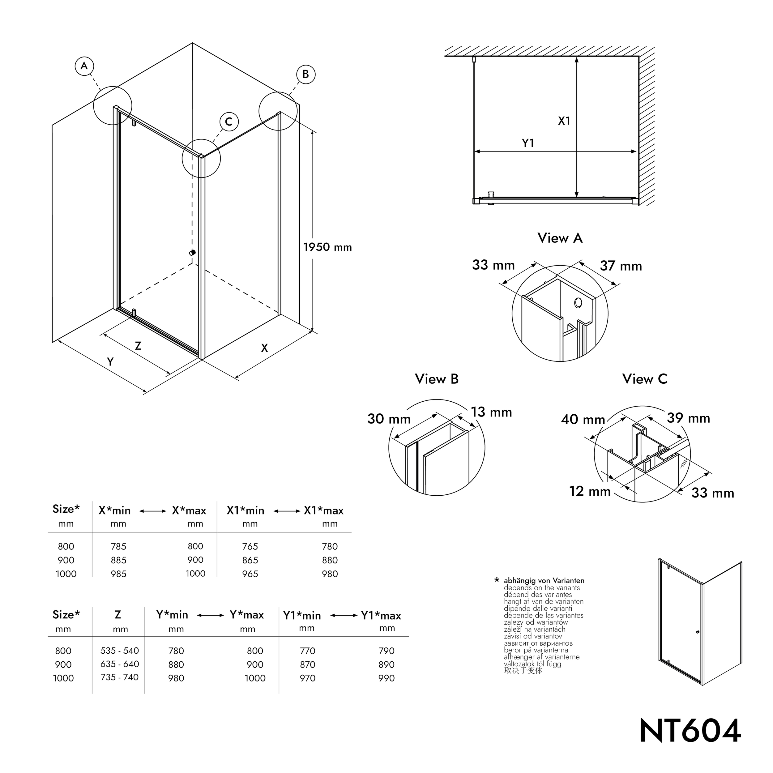 Cabine de canto com porta de abrir NT604 - FLEX