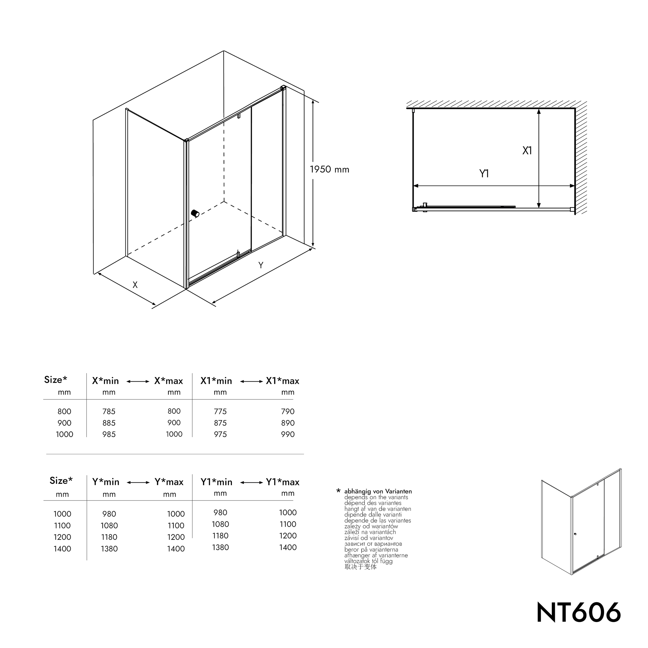 Duche de canto com porta giratória no painel fixo NT606 FLEX