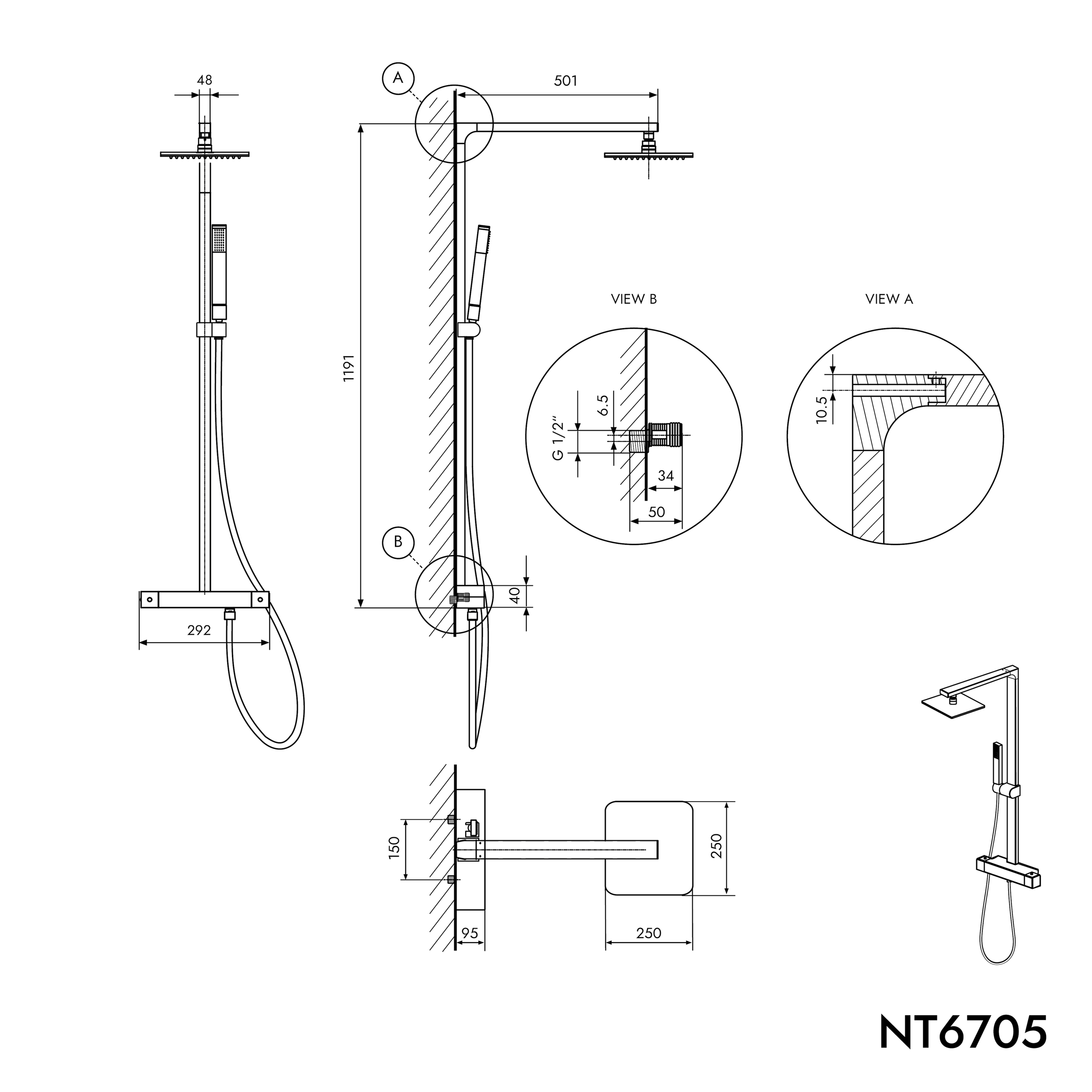 Coluna de duche de design NT6705C com termóstato