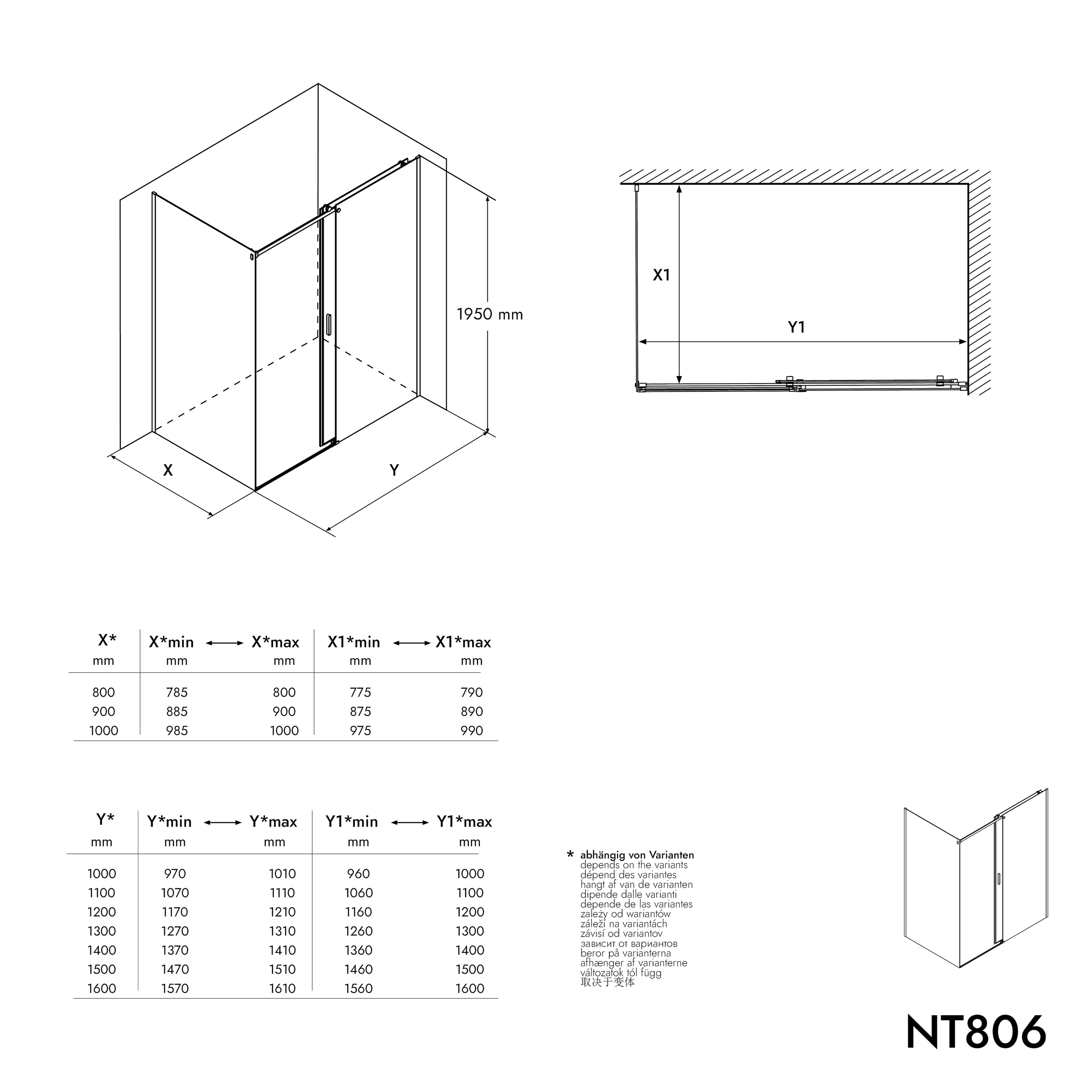 Chuveiro de canto com porta deslizante NT806 FLEX