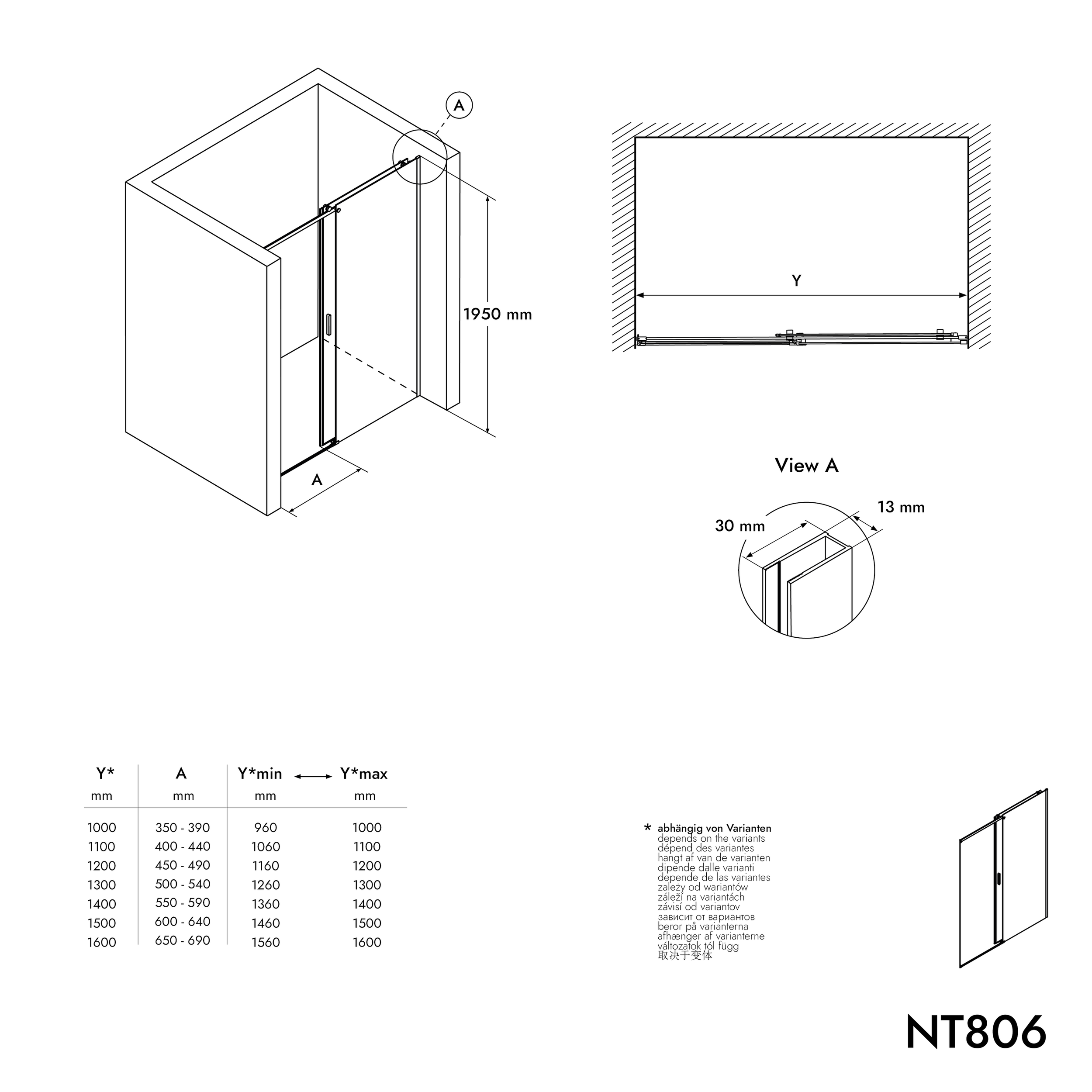 Chuveiro de alcova com porta de correr NT806 FLEX Preto mate
