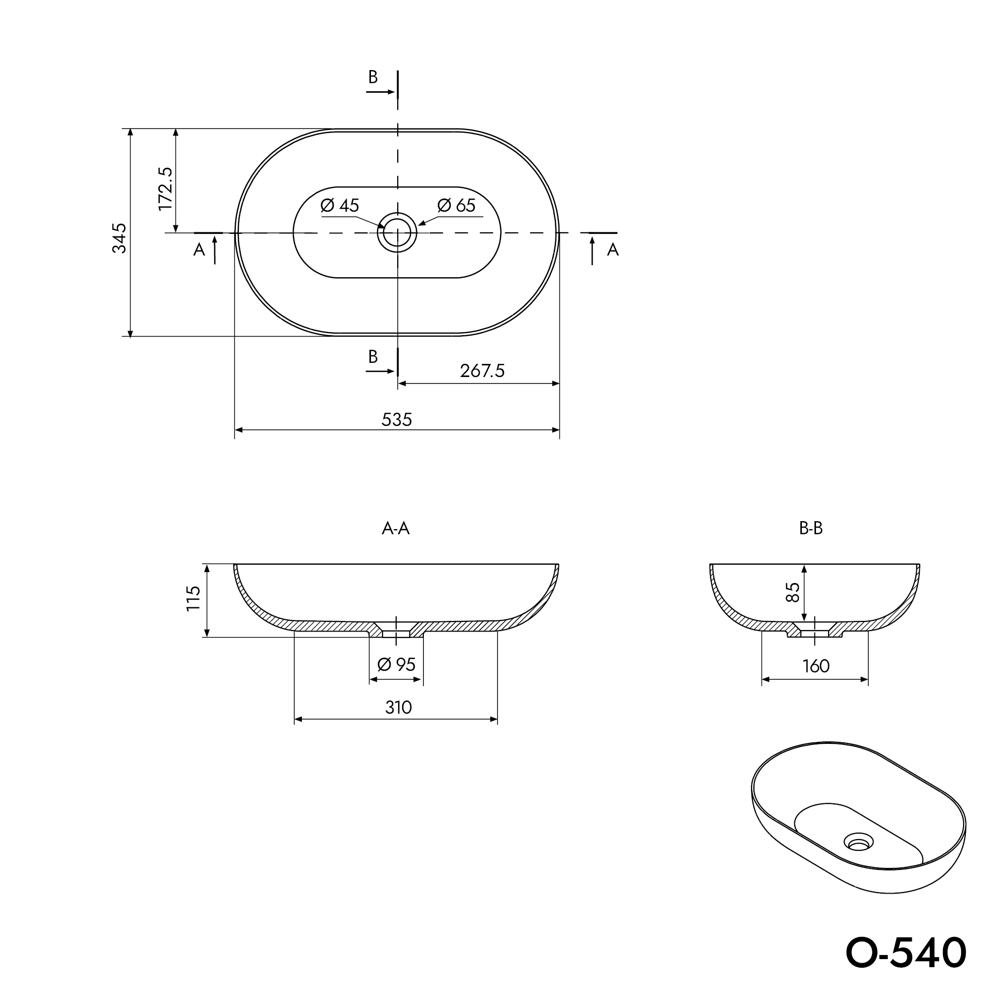Lavatório de bancada O-540