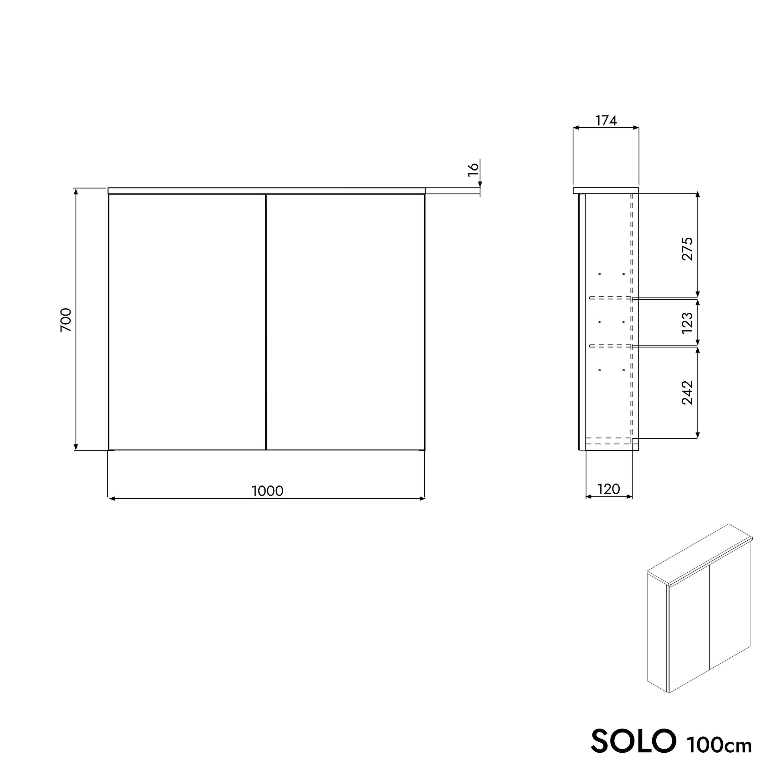 Armário espelhado SOLO com iluminação LED