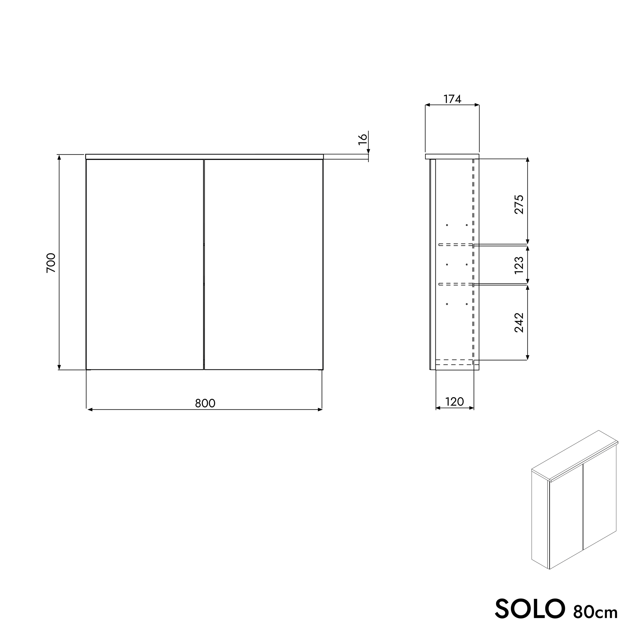 Armário espelhado SOLO com iluminação LED - 80 cm