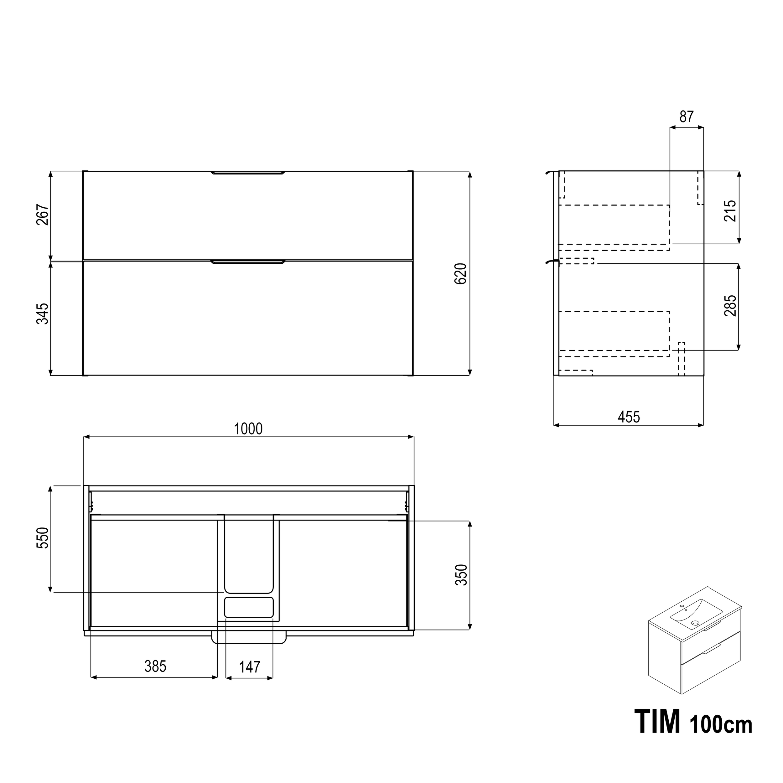 Conjunto de móveis de casa de banho TIM 100 cm com lavatório