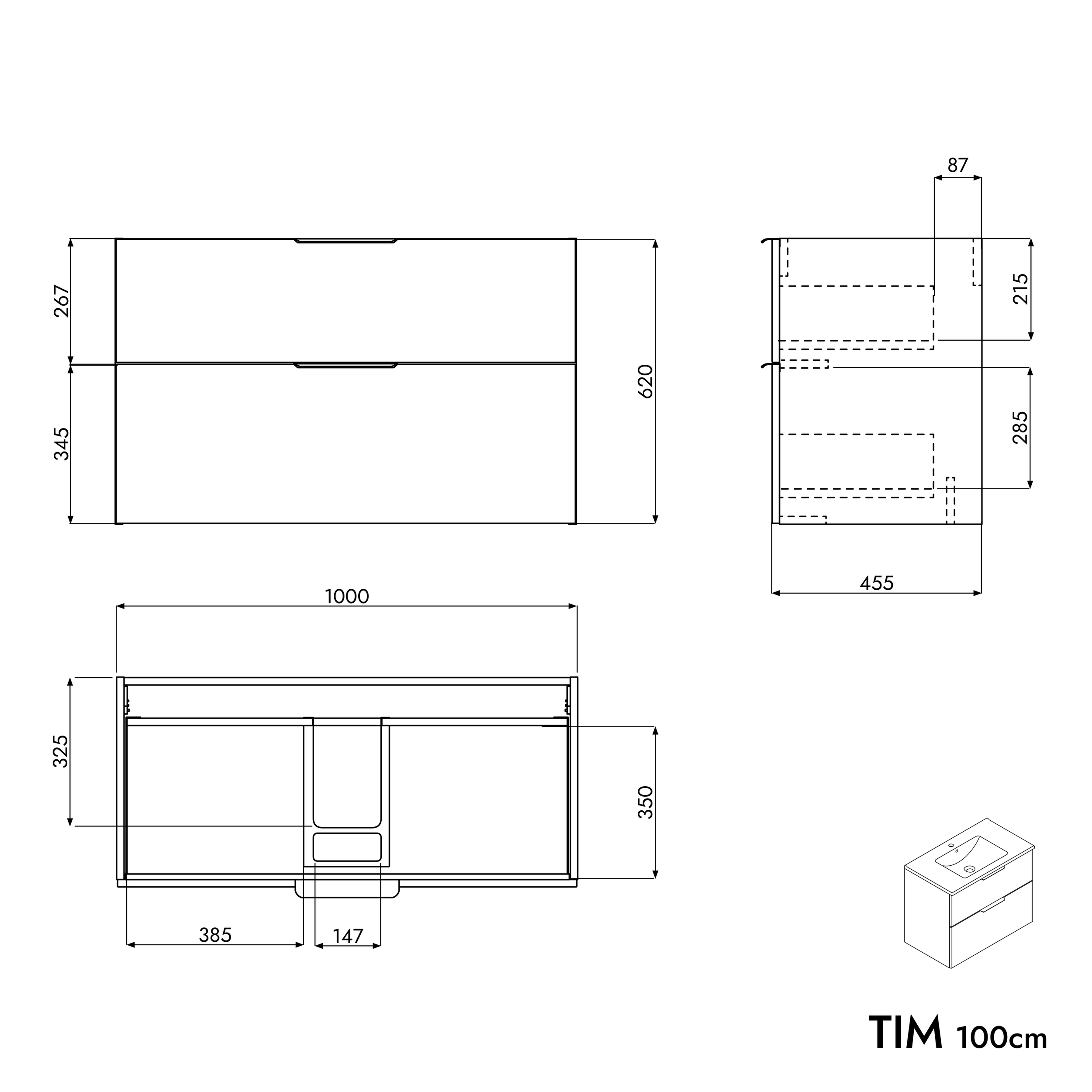 Conjunto de móveis de casa de banho TIM 100 cm com lavatório