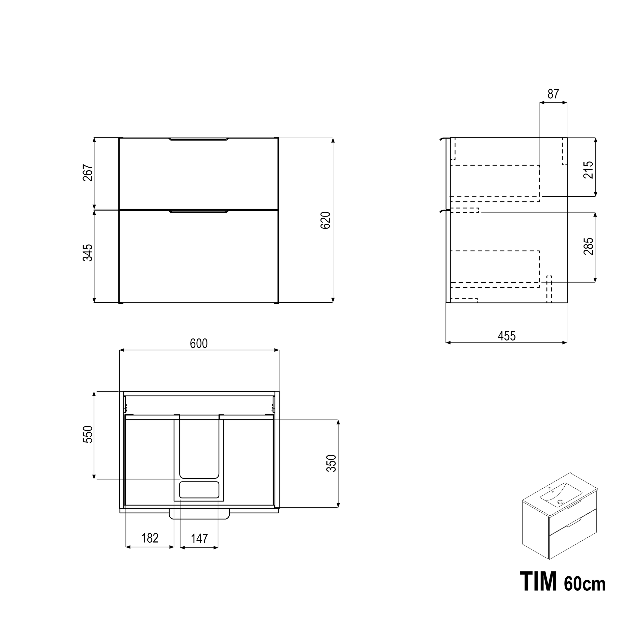 Móvel lavatório TIM 60 cm