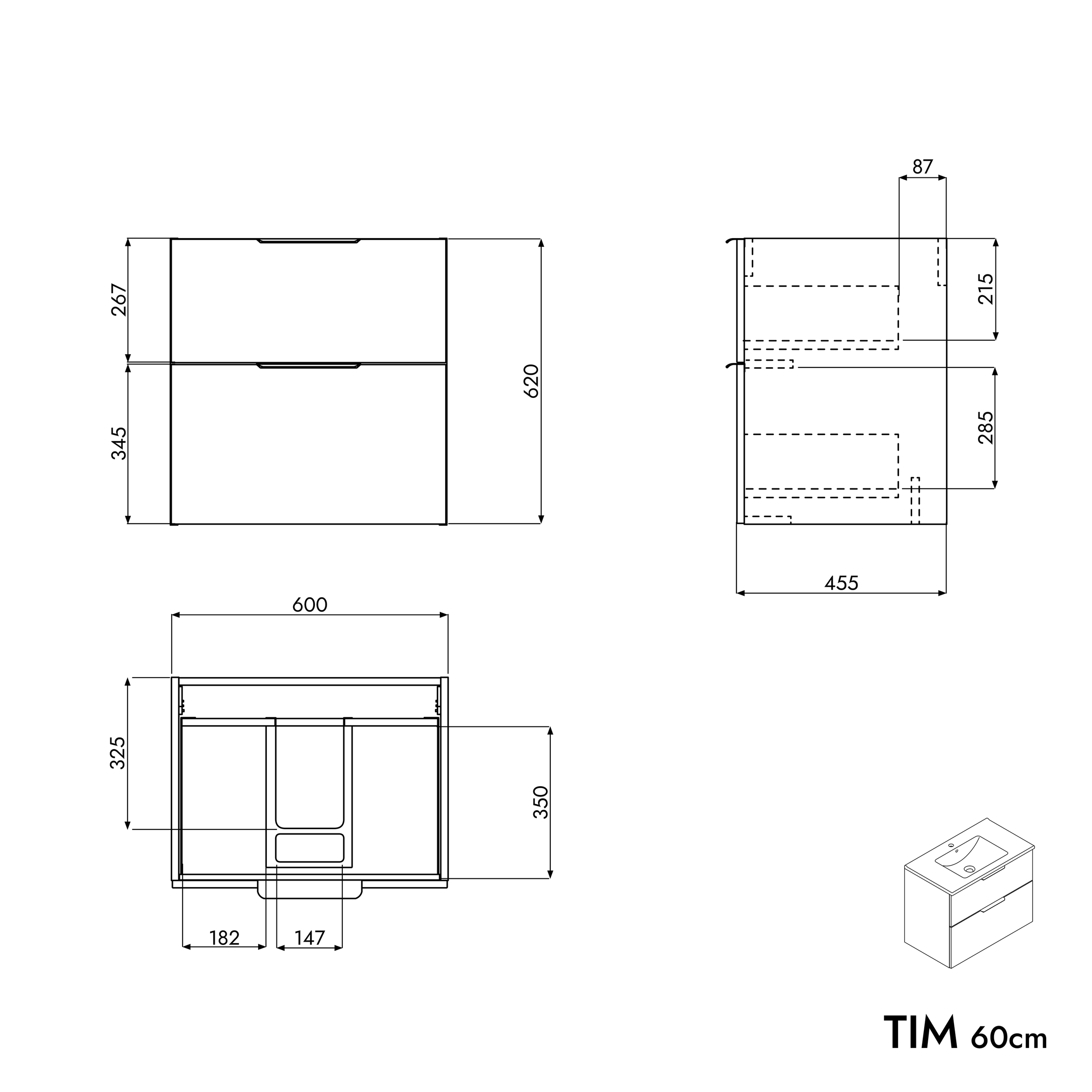 Conjunto de móveis para banheiro TIM 60 cm com lavatório