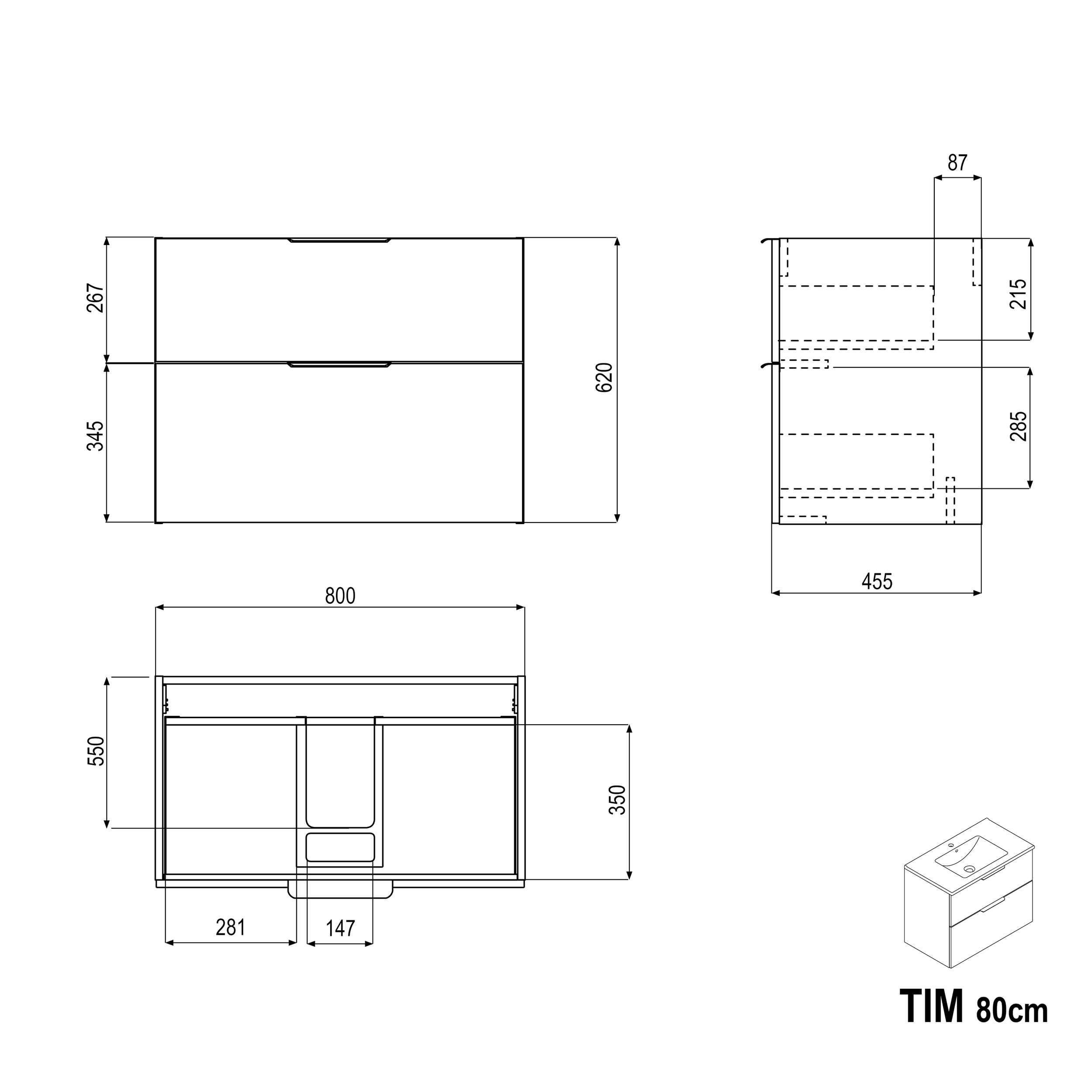 Móvel de toucador TIM 80 cm