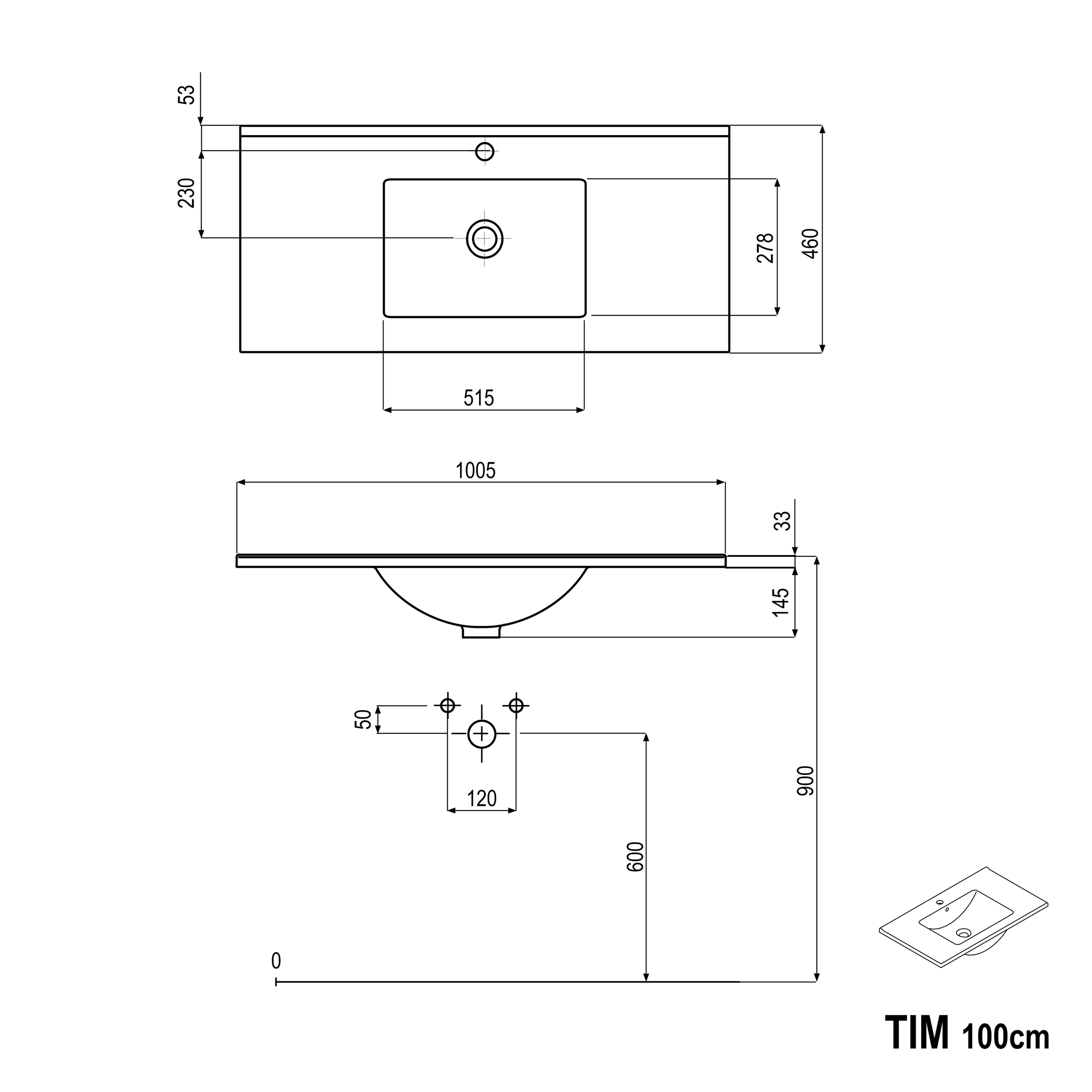 Conjunto de móveis de banheiro TIM 100 cm com lavatório