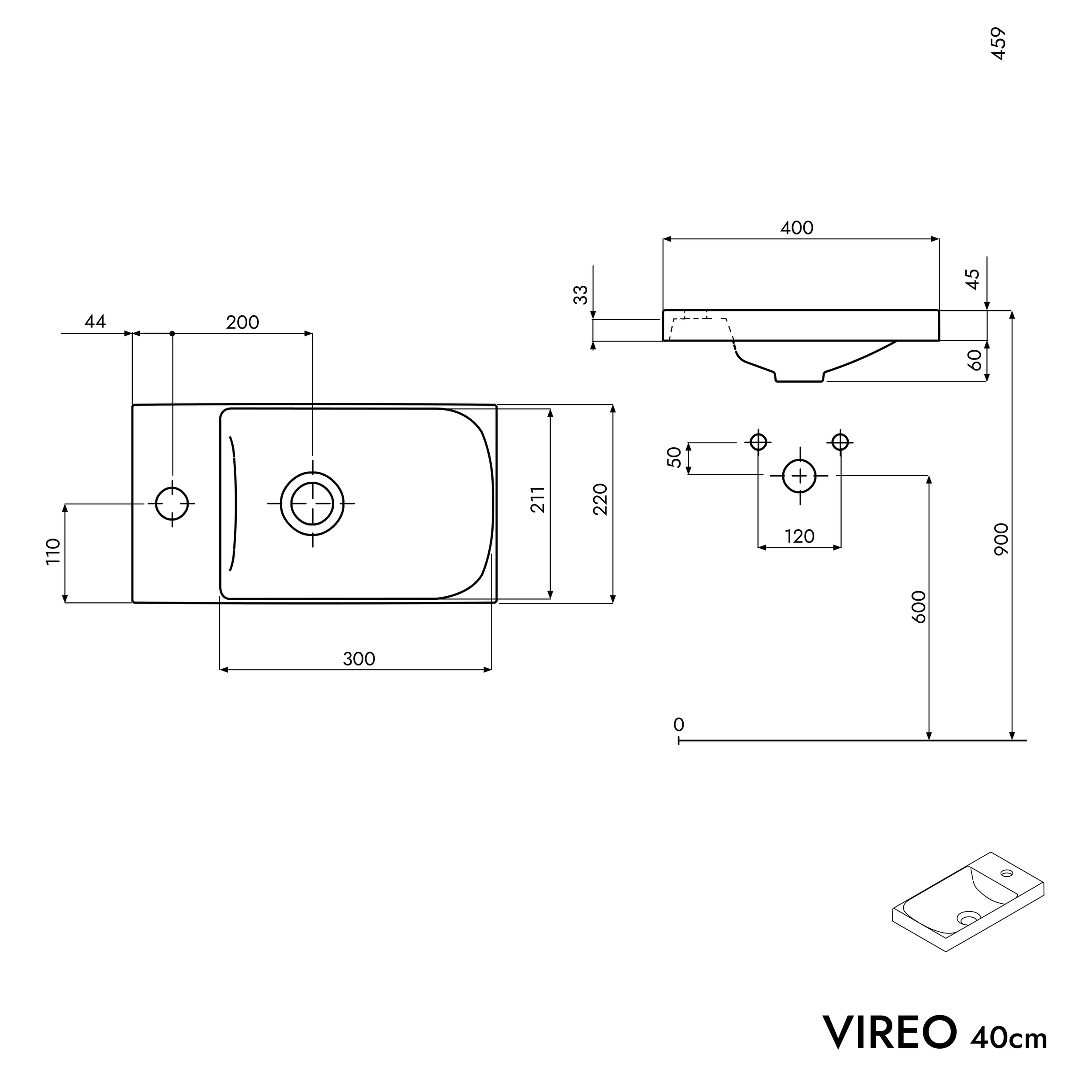 Conjunto de mobiliário de casa de banho VIREO 40 cm com lavatório