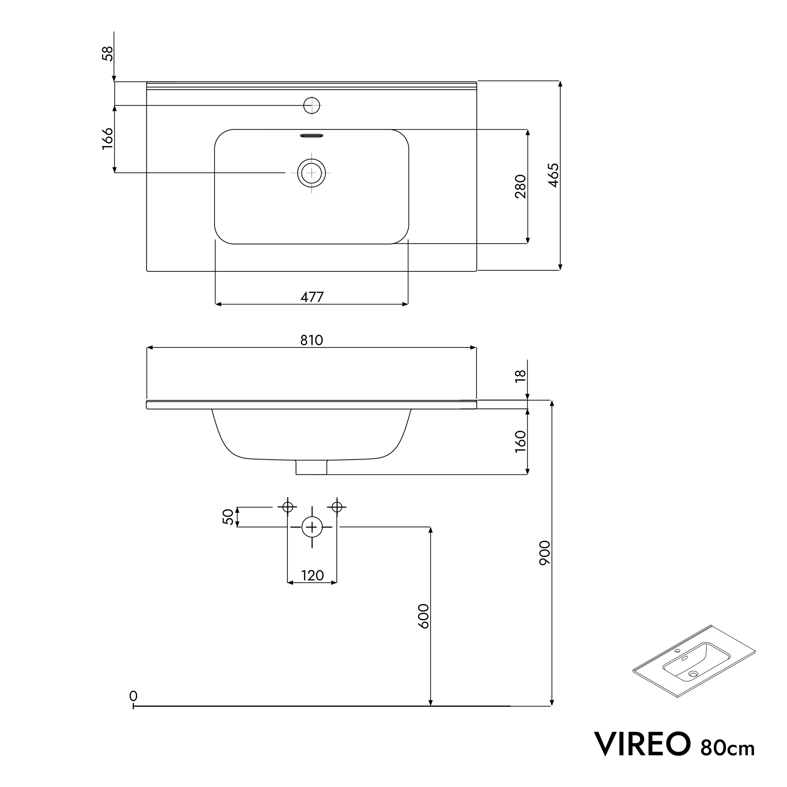 Conjunto de móveis de casa de banho VIREO 80 cm com lavatório