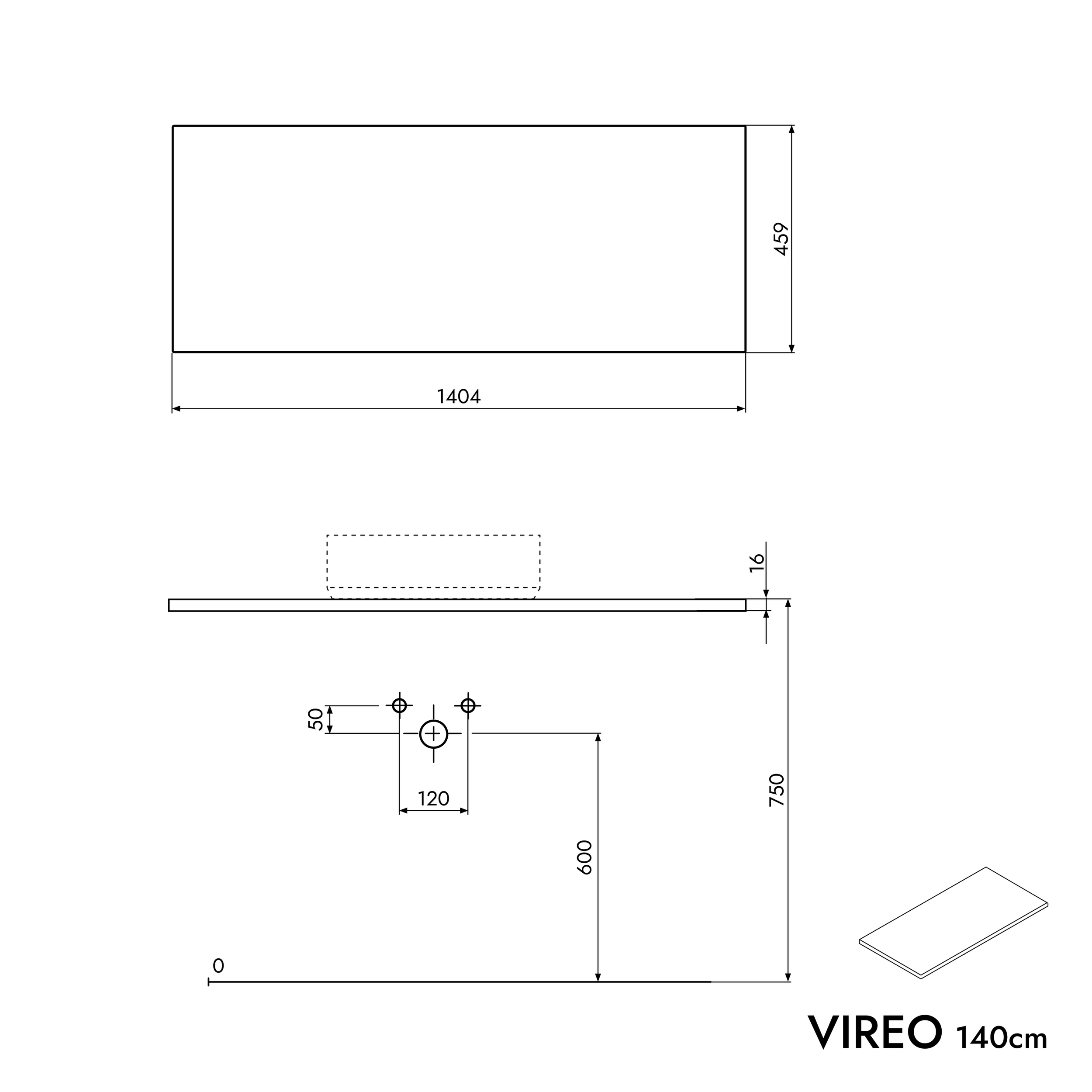 Móvel lavatório VIREO 140 cm para lavatório de bancada - cor selecionável