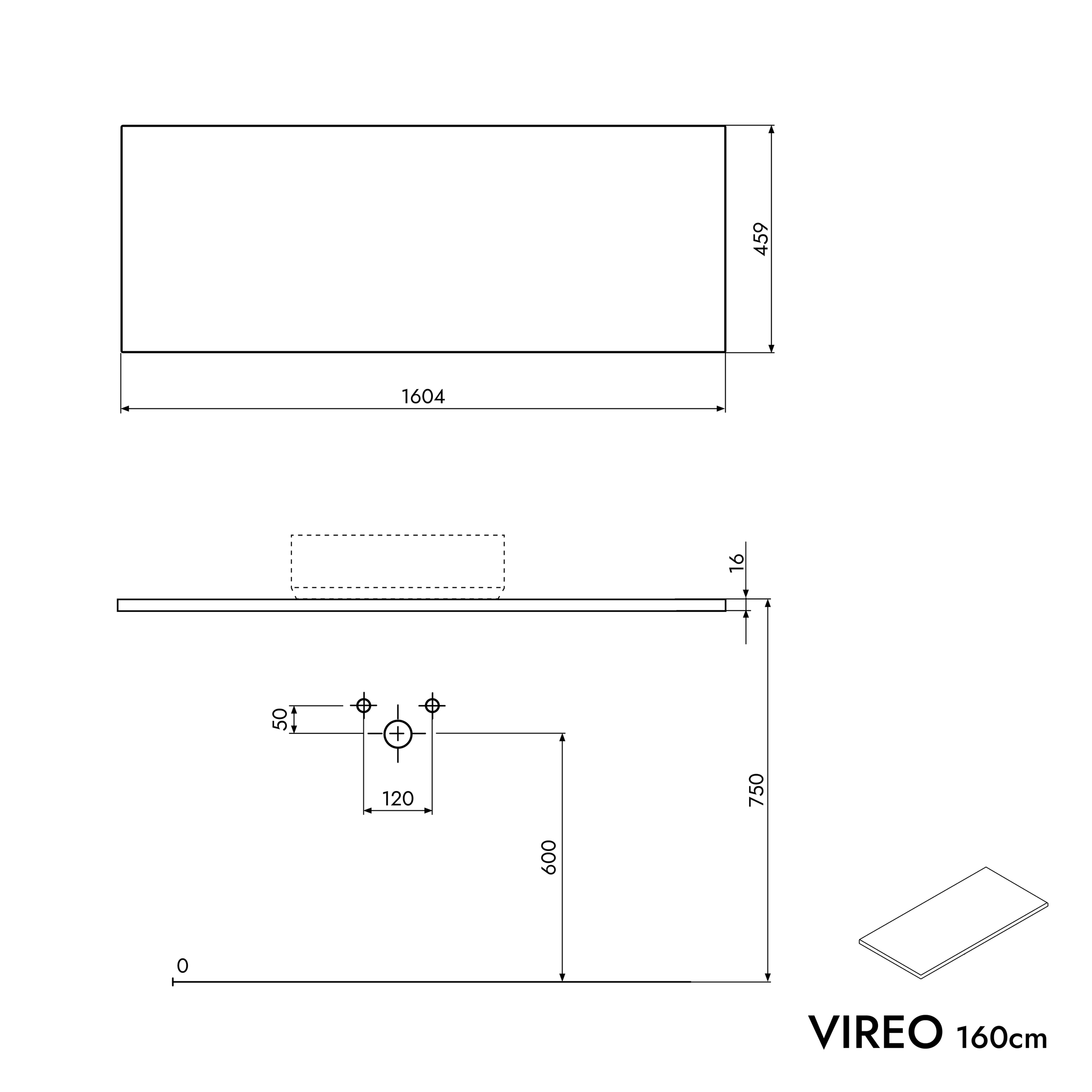 Móvel de casa de banho VIREO móvel de toucador 160 cm para lavatório de bancada